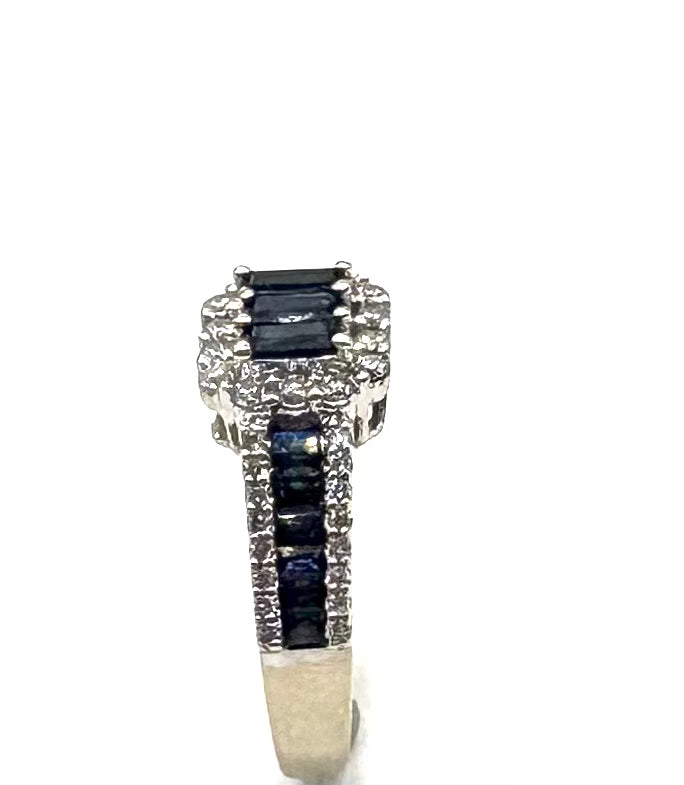 18K Gold Sapphire Three Row Halo Engagement Ring for Women - Elegant Wedding Band, Anniversary Gift, Promise Ring for Her