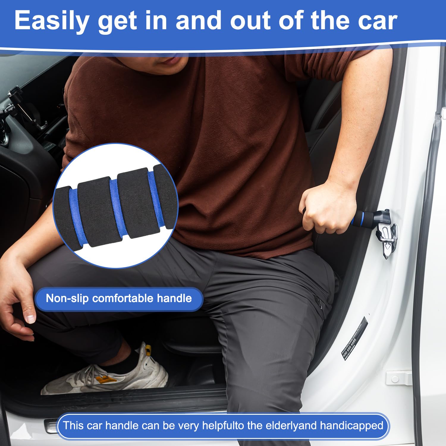 2-Pack 3-in-1 Car Door Handle Assist for Seniors - Elderly Car Support Handle & Multifunctional Cane Grip - Perfect for Easy Vehicle Entry/Exit & Mobility Assistance