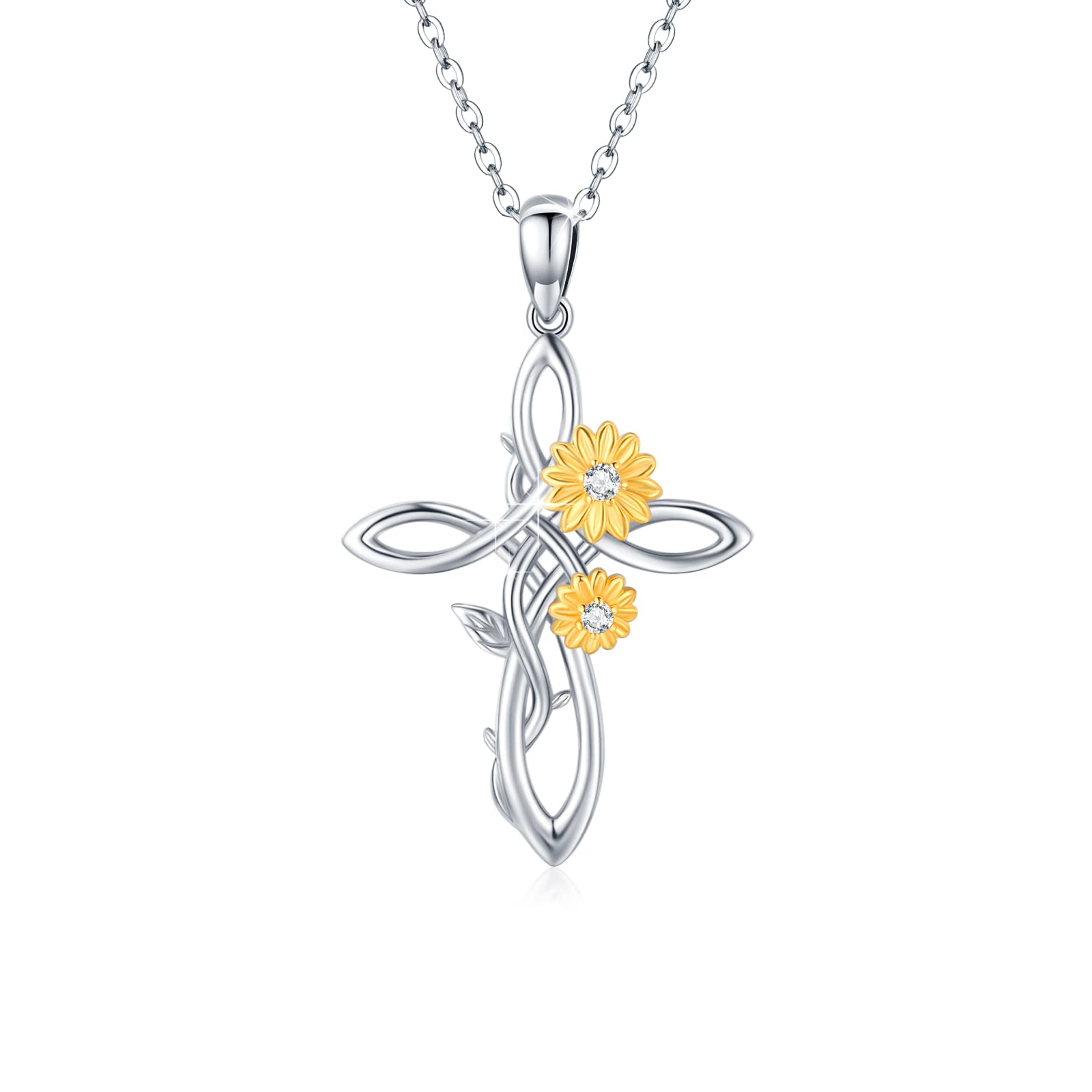 925 Sterling Silver Sunflower Pendant Necklace for Women - You Are My Sunshine Cross Necklace - Elegant Floral Jewelry Gift for Her (Perfect for Birthdays, Anniversaries & Mother's Day)