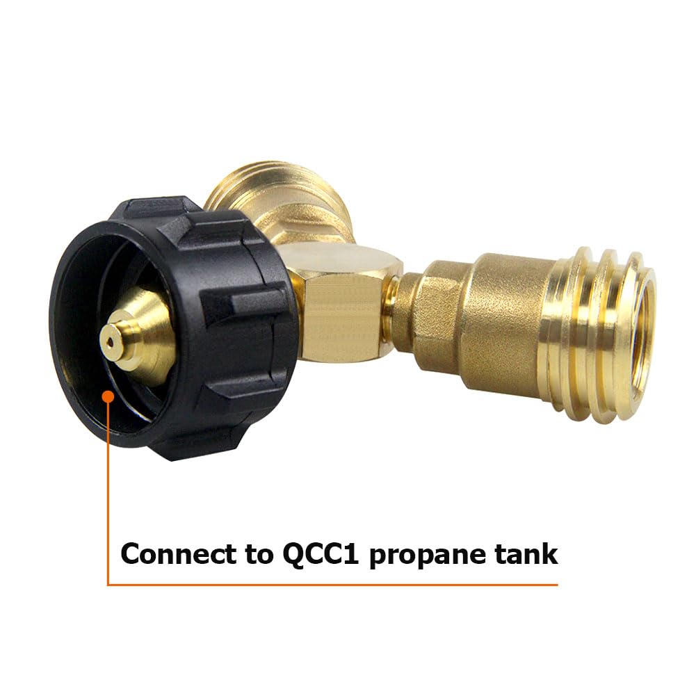 Hooshing Propane Tank Y Splitter Adapter with Valves - 2 Way LP Gas Tee Connector in Solid Brass for BBQ Grill, Heater & Camping Stoves - Perfect for Outdoor Cooking, Tailgating and RV Use