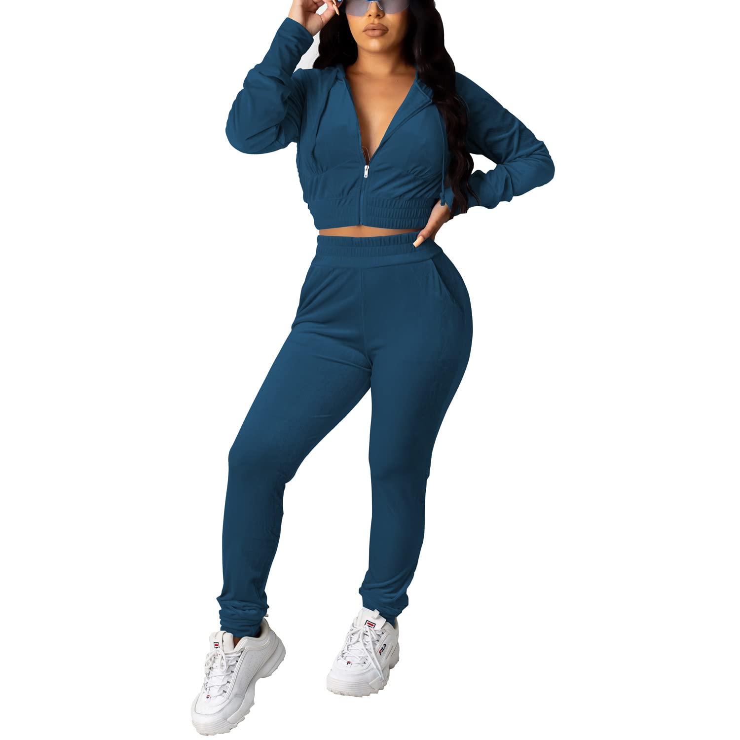 Women's Two-Piece Velour Lounge Set - Soft Matching Outfits for Comfort & Style | Perfect for Relaxing at Home, Lounging, or Casual Wear