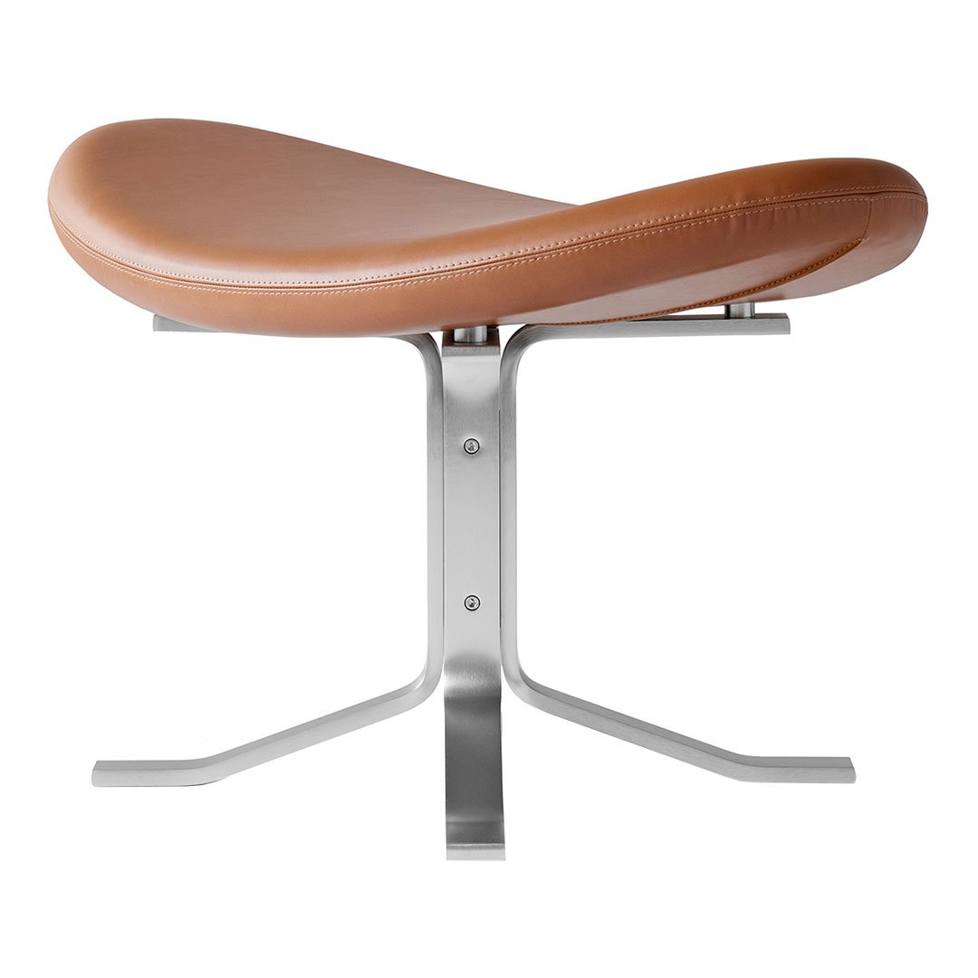 Erik Jørgensen Corona Ottoman - Modern Leather Footstool with Wooden Legs | Perfect for Living Room, Bedroom & Office Decor