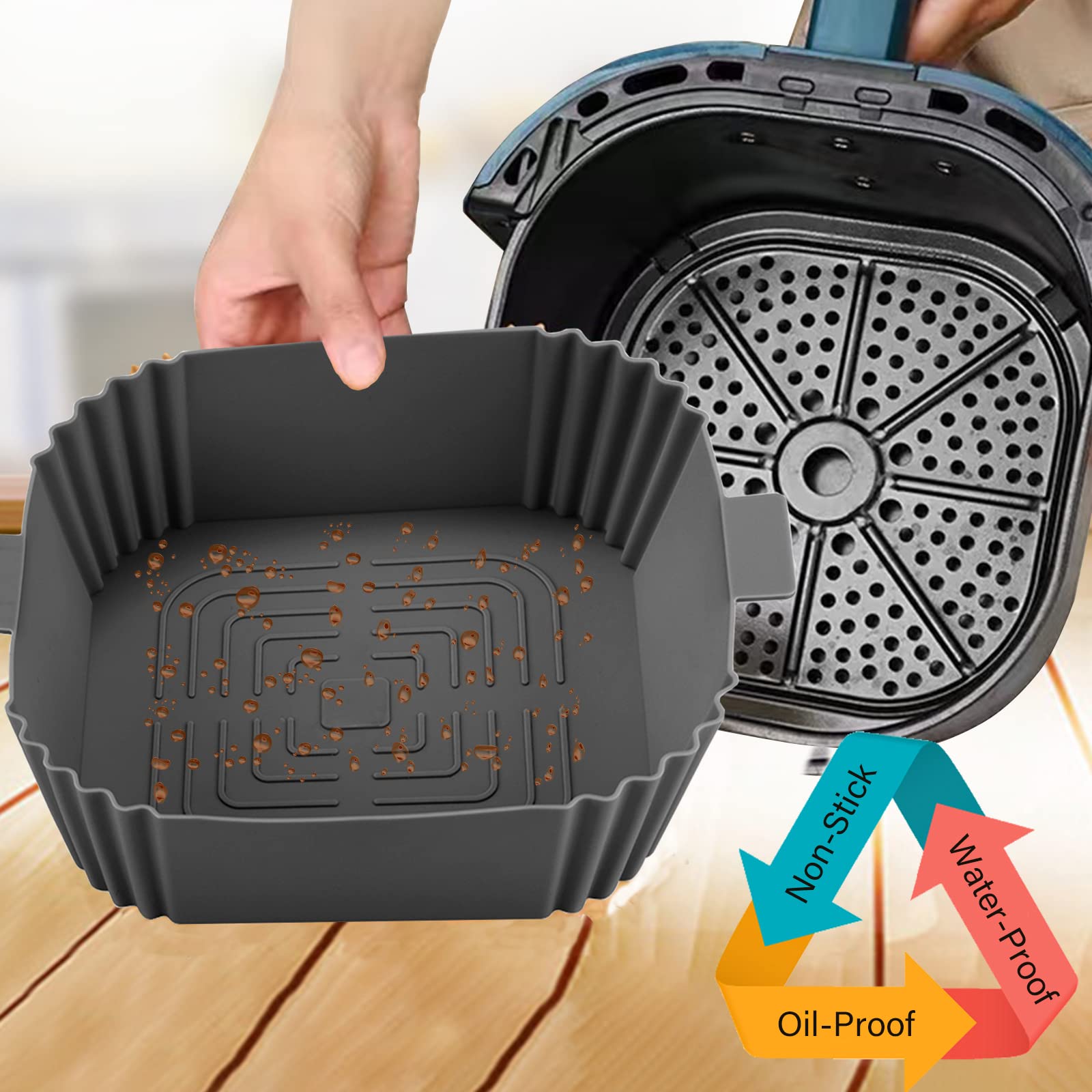 Reusable Square Silicone Air Fryer Liners - 2pcs Non-Stick Baking Accessories for Air Fryers, Perfect for Cooking, Roasting, and Baking Healthy Meals