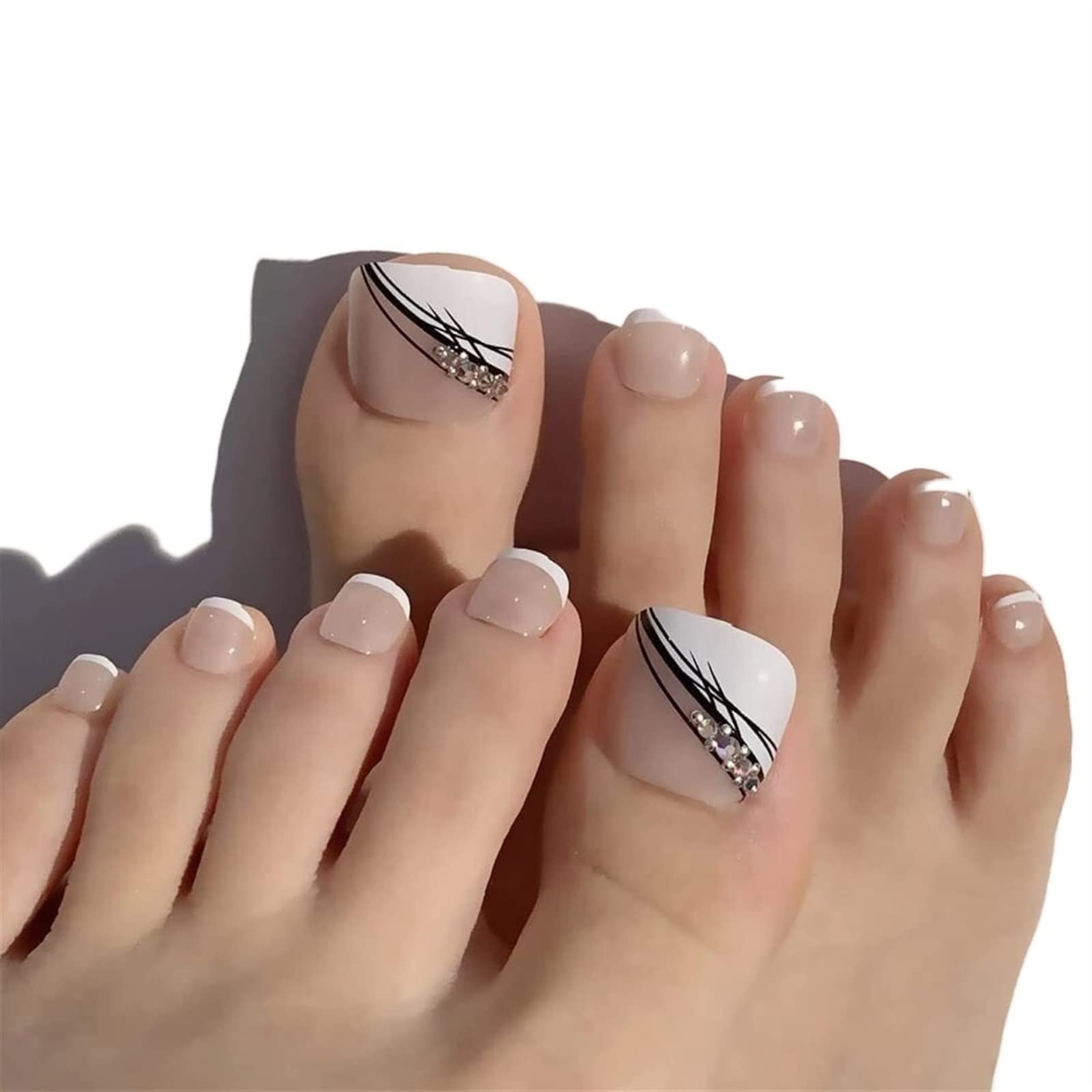 24PCS French Pink False Toe Nails with Flower Design - Full Cover Fake Toe Nails for Women & Girls (Glossy Pink) - Perfect for Pedicures, Beach Vacations & Summer Nail Art