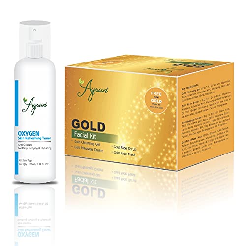 Aysun Oxygen Skin Refreshing Toner & Gold Facial Kit - 2 Piece Combo for Hydration & Glow | Perfect for Daily Skincare & Spa Night Routine
