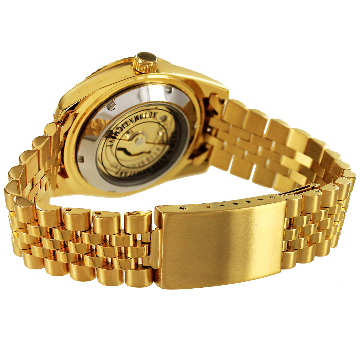 Premium Stainless Steel Gold-Tone Automatic Watch with Roman Dial & Date Display - Perfect for Business, Formal Events & Luxury Gifting