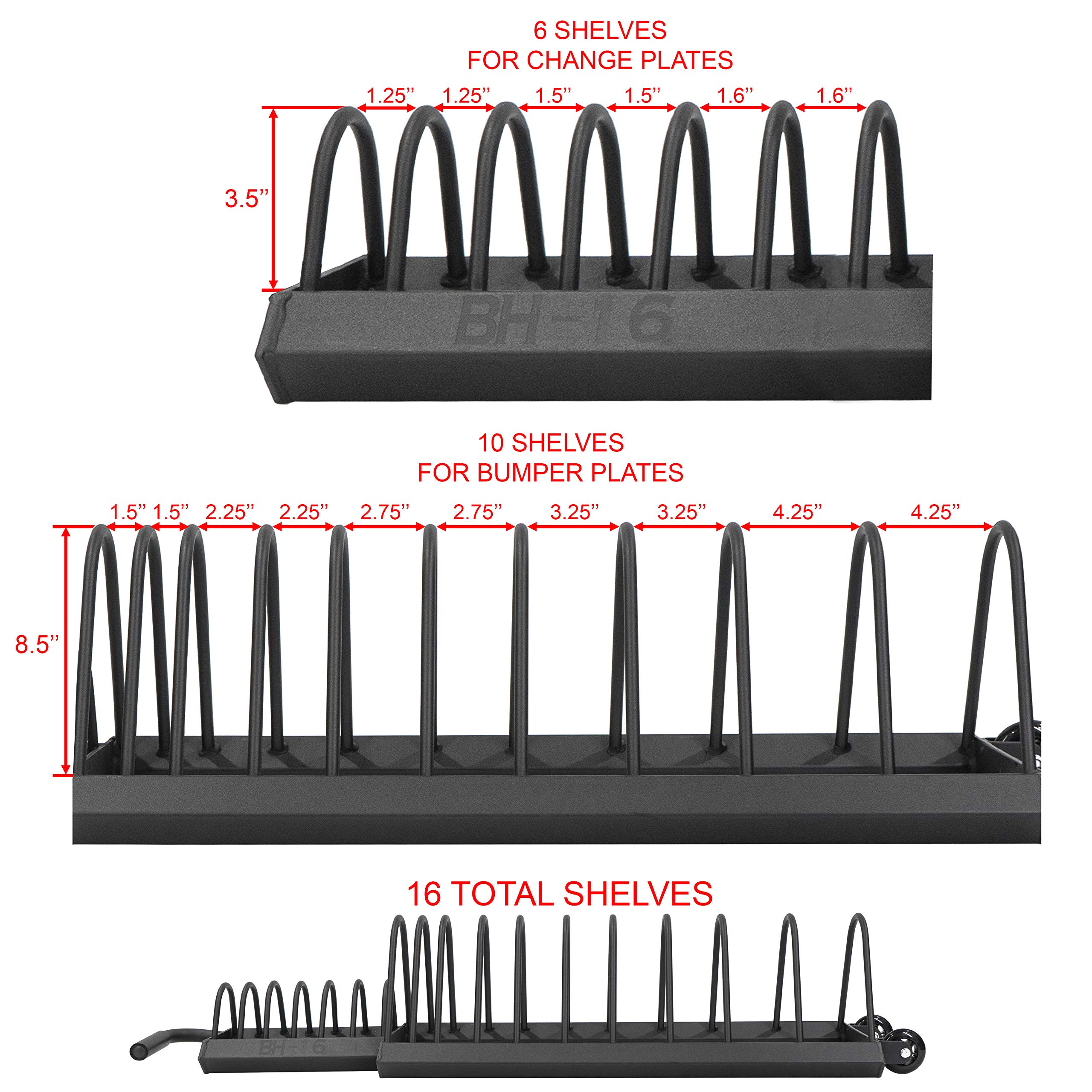 Valor Fitness Portable Bumper Plate Storage Rack - Heavy Duty Horizontal Weight Plate Organizer with Wheels for Home Gym (Holds up to 16 Olympic Bumper Plates) - Perfect for Garage Gym, CrossFit & Strength Training Workouts