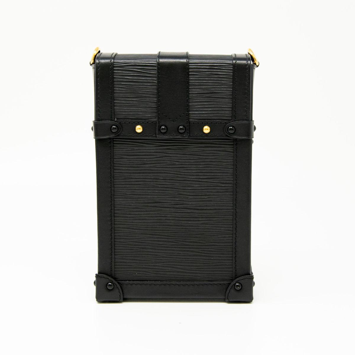 Authentic Louis Vuitton Black Vertical Trunk Pochette Crossbody Bag - Luxury Designer Handbag for Women, Perfect for Evening Events & Travel Accessories