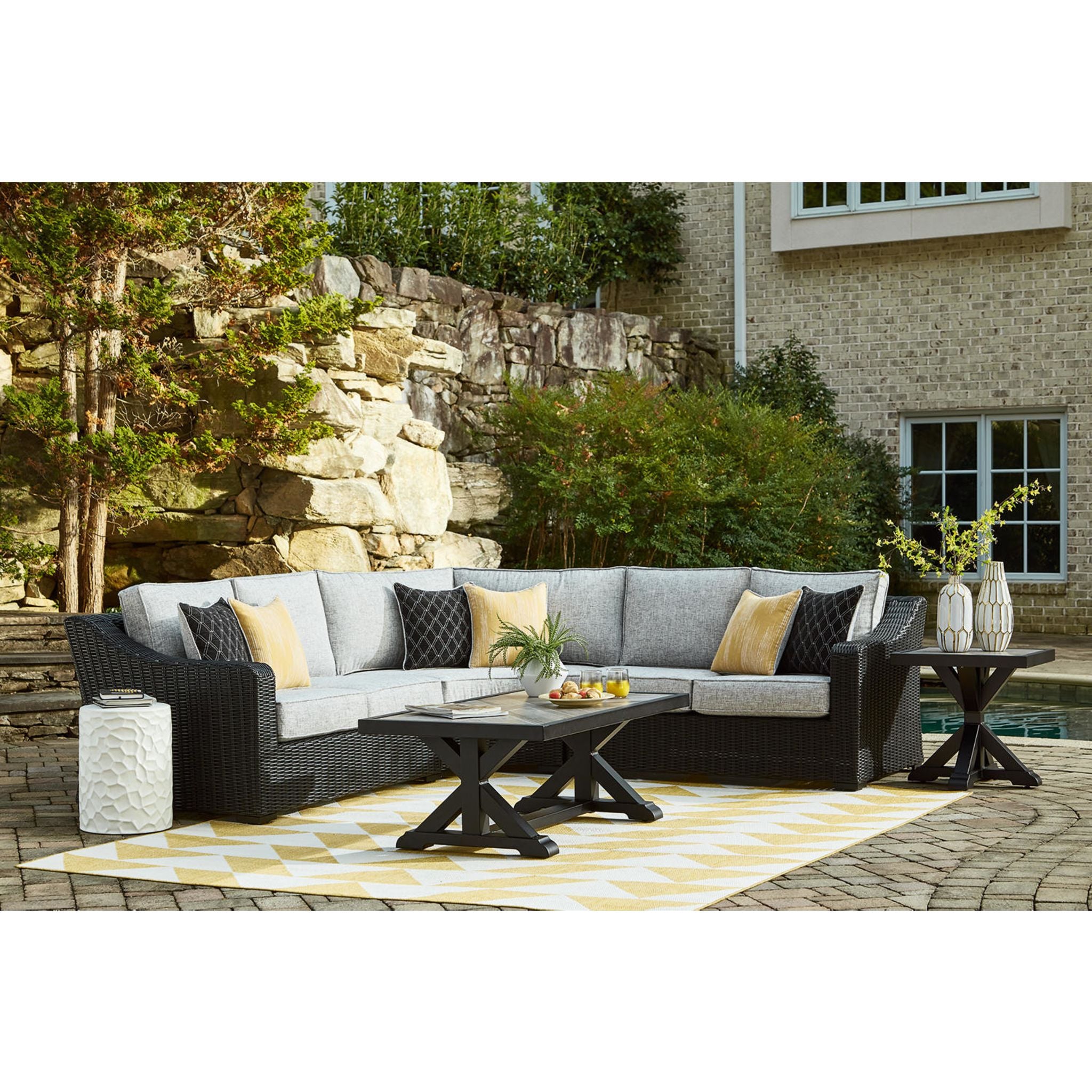 Beachcroft 3-Piece Modular Outdoor Patio Furniture Set - Waterproof Wicker Sofa Sectional with Cushions for Garden, Poolside, Backyard & Balcony