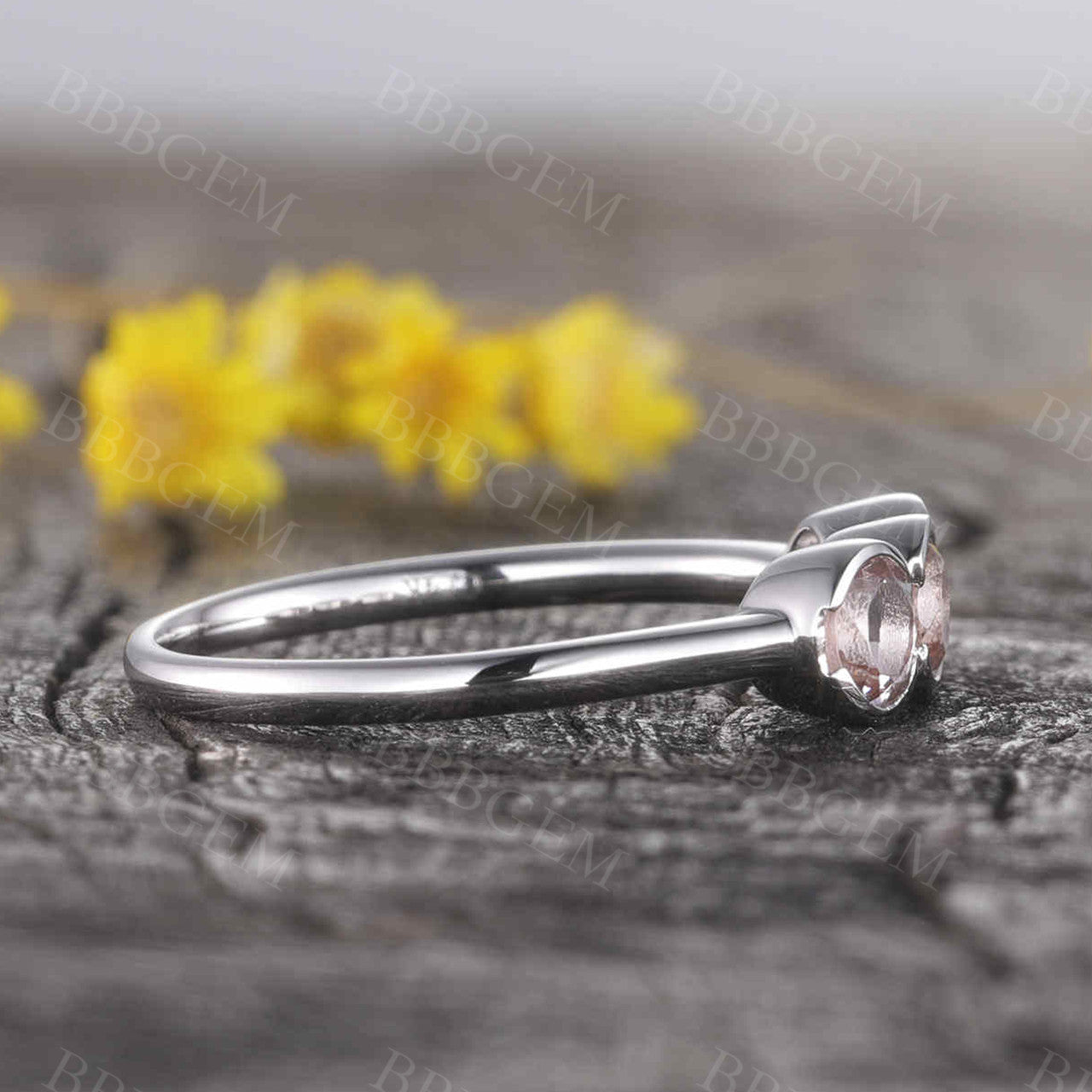 Morganite Wedding Ring - Minimalist Three Stone Engagement Ring for Women, Bridal Promise & Anniversary Gift - Perfect for Proposals, Weddings & Special Occasions