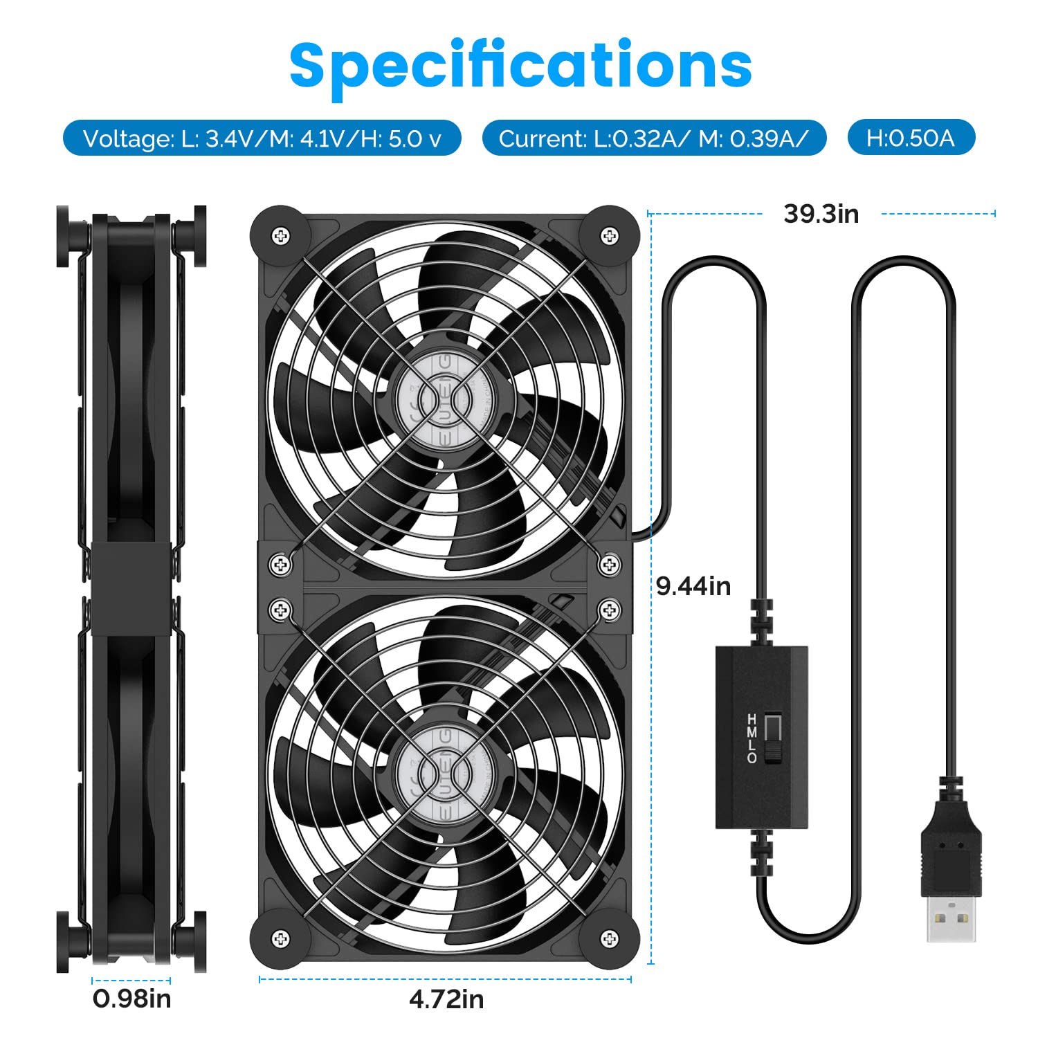 ELUTENG Dual USB 120mm High-Speed Computer Cooling Fan with Adjustable 5V USB Port, 12cm Heatsink for Laptop, Receiver, DVR, PlayStation, Xbox, Desk, and Cabinet Cooling - Perfect for Gaming and Home Office Use