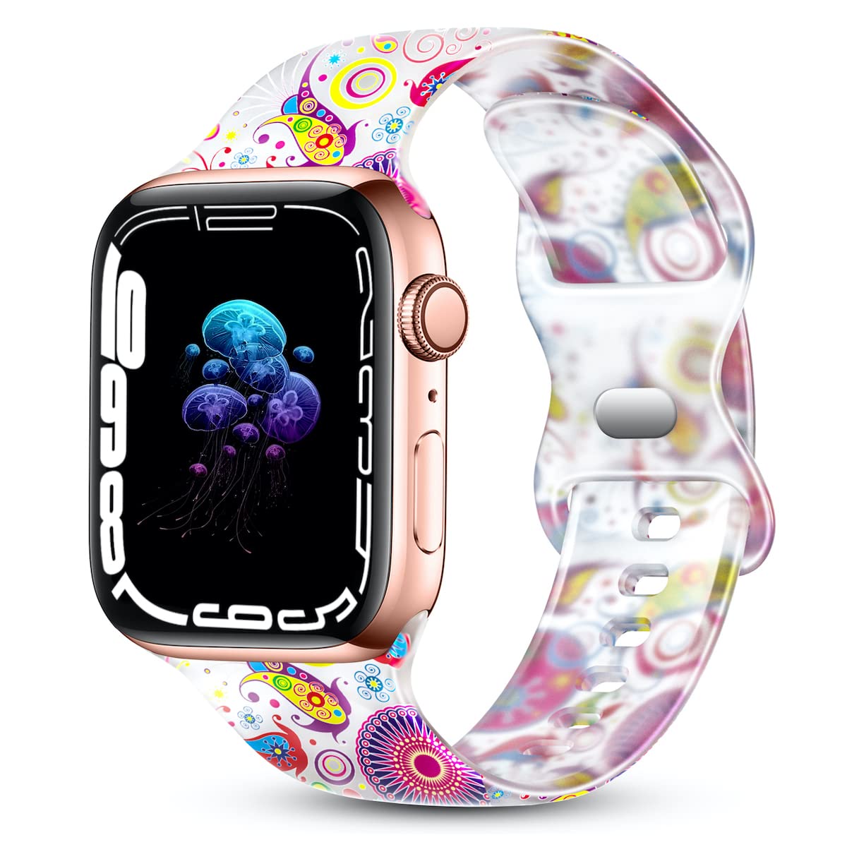 Clear Silicone Apple Watch Bands 38mm 40mm 41mm 42mm 44mm 45mm Compatible with iWatch SE & Series 8/7/6/5/4/3/2/1 - Fadeless Printed Pattern Replacement Strap for Women & Men - Perfect for Workouts, Swimming & Everyday Wear