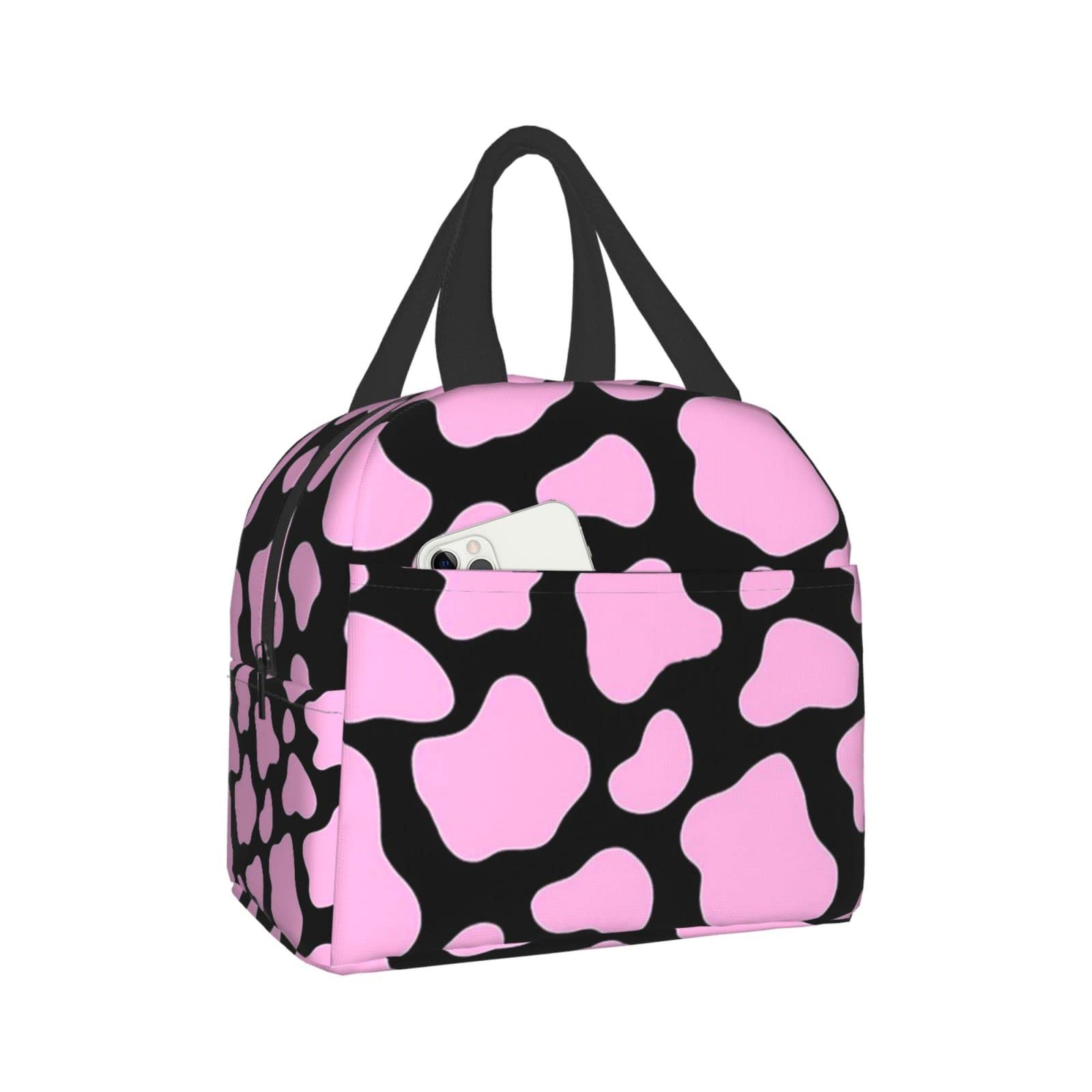 Pink Cow Print Insulated Lunch Box - Reusable & Leak-Proof Lunch Bag for Work, School, Travel | Portable Meal Container Tote for Men & Women | Perfect for Office, Picnic, Hiking & Daily Commute