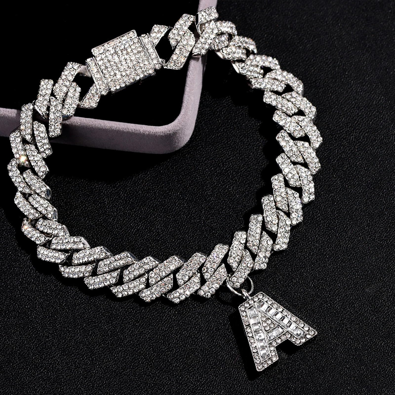 MESKEL Bling Baguette Letter Anklet Bracelet for Women - 14MM Ankle Chain Jewelry | Punk Hip Hop Style | Perfect for Parties, Concerts & Everyday Fashion