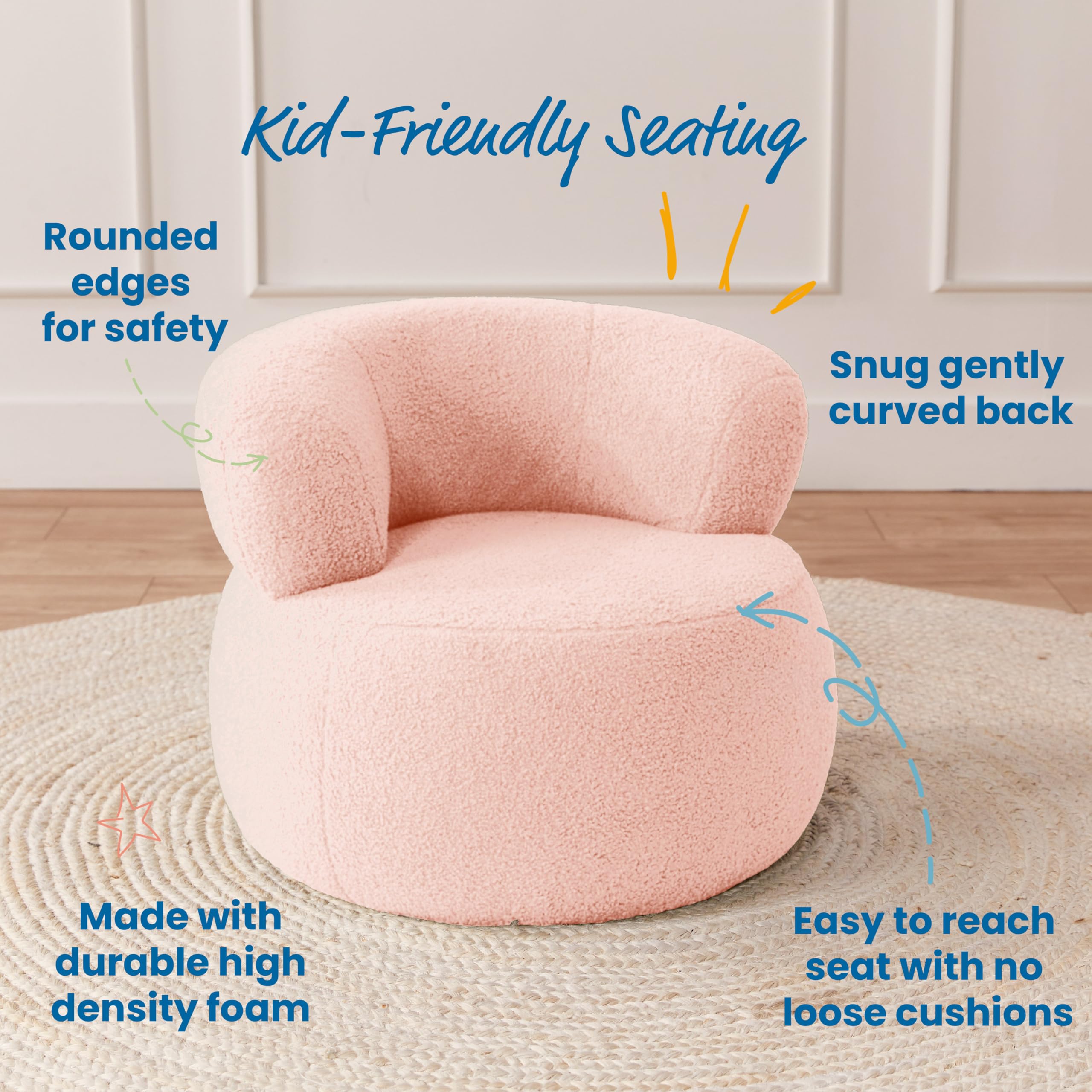 ECR4Kids Sophie Accent Chair for Kids - Pink Children's Furniture for Bedroom, Playroom & Reading Nook - Soft & Comfortable Toddler Chair
