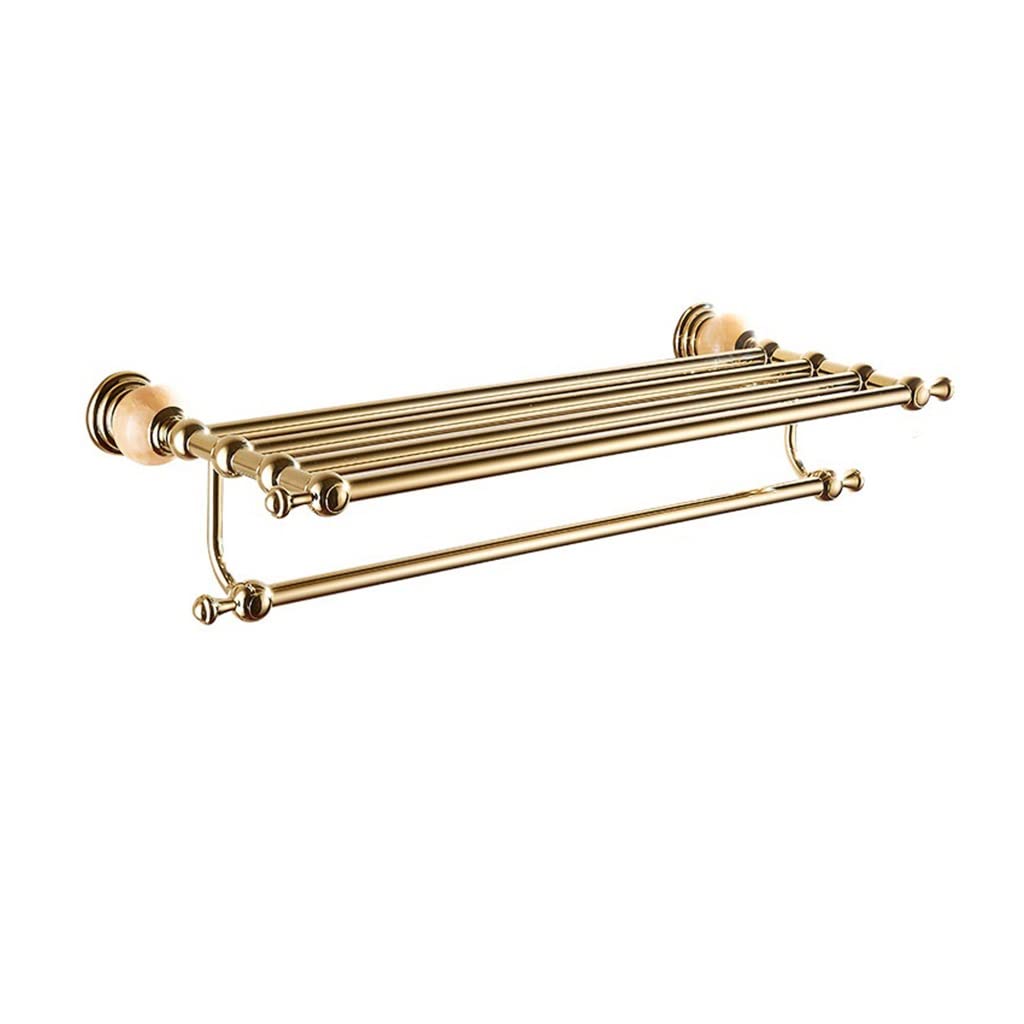 European-Style Golden Towel Rack - 304 Stainless Steel Bathroom Towel Holder with Jade Accents | Perfect for Modern Bathrooms, Spas & Luxury Home Decor