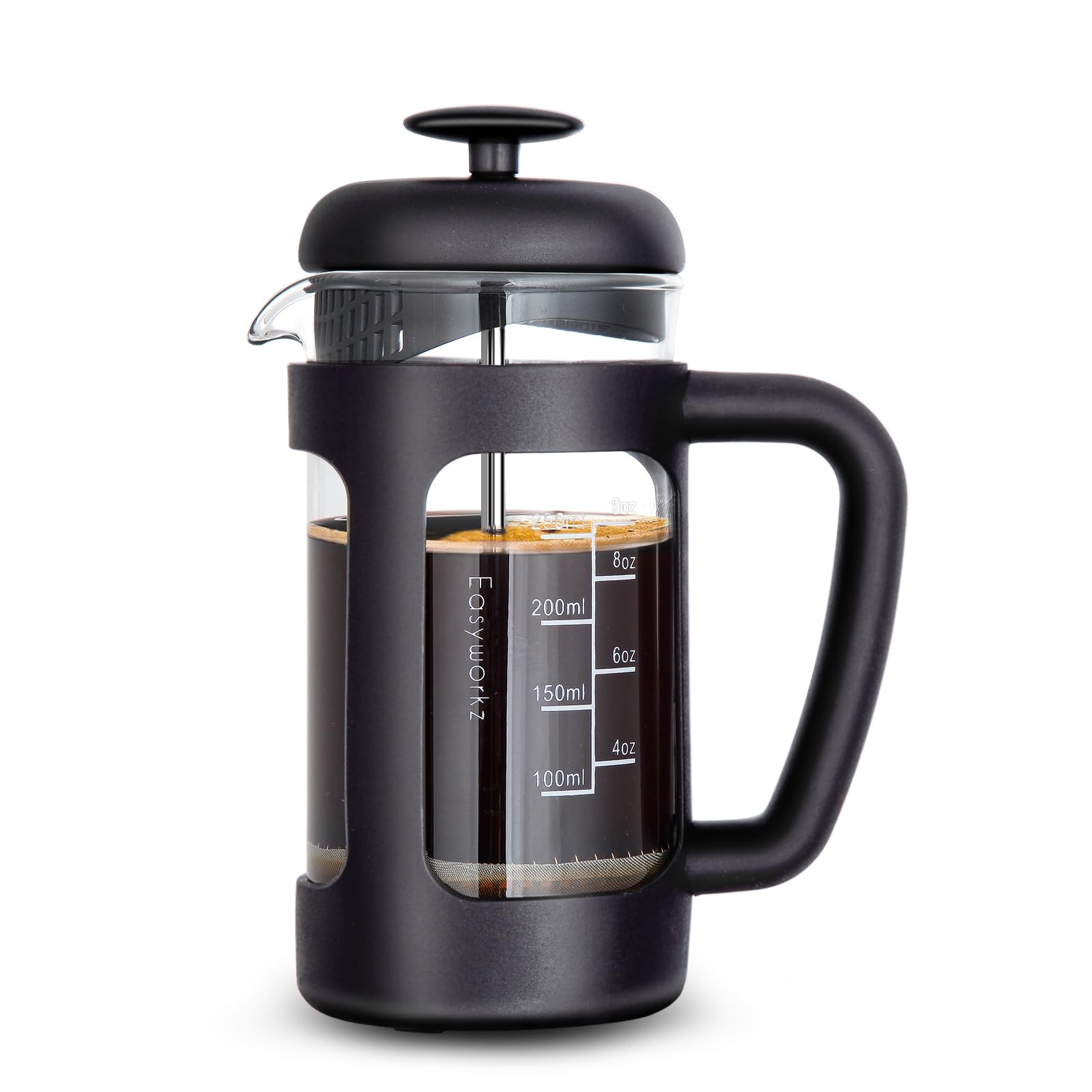 Easyworkz 12 oz French Press Coffee & Tea Maker - Borosilicate Glass, Soft Grip Handle - Perfect for Home, Office & Camping Brewing