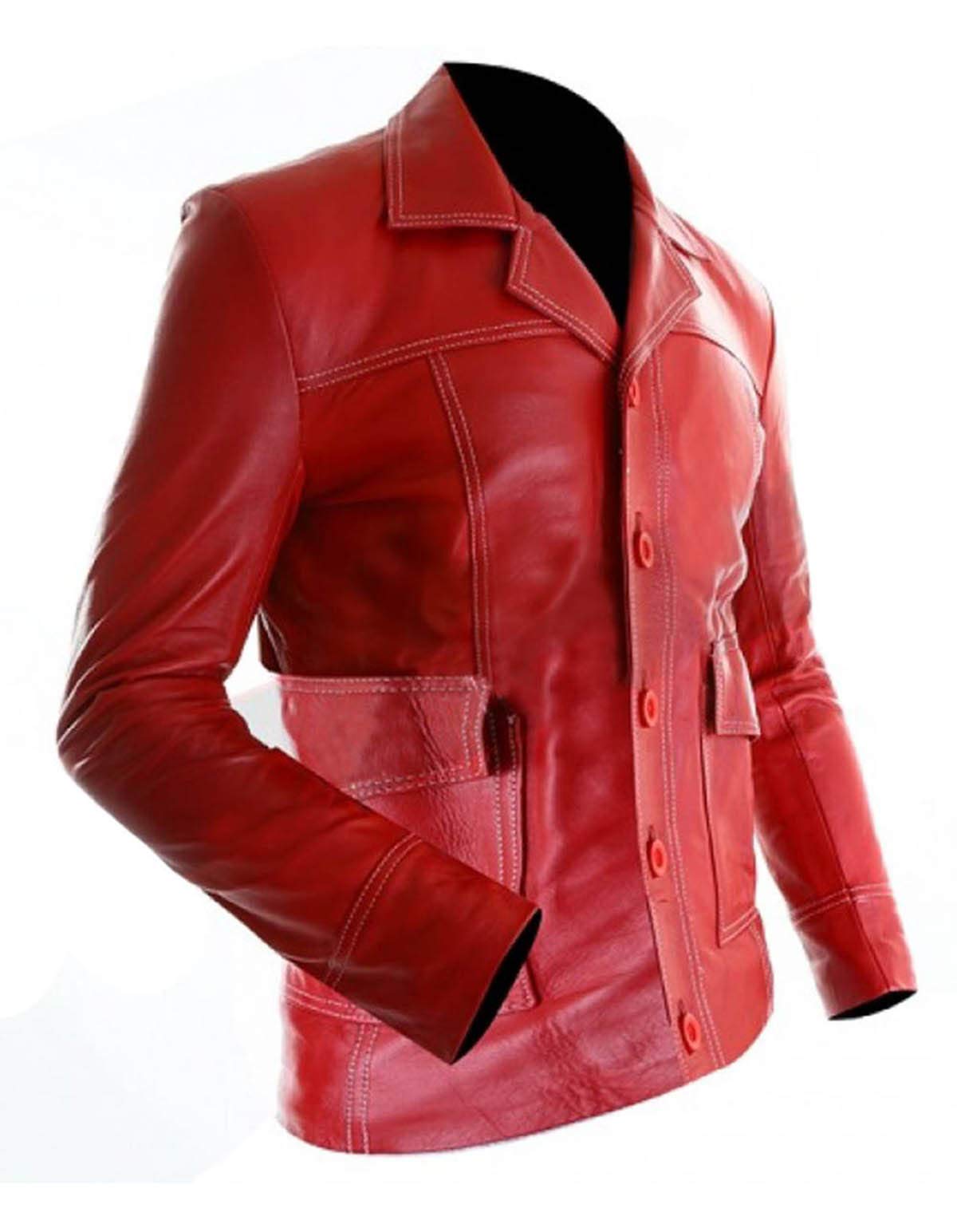 **Men's Tyler Durden Brad Pitt Fight Club Red Faux Leather Jacket - Retro Motorcycle Biker Coat for Halloween, Cosplay & Casual Wear**