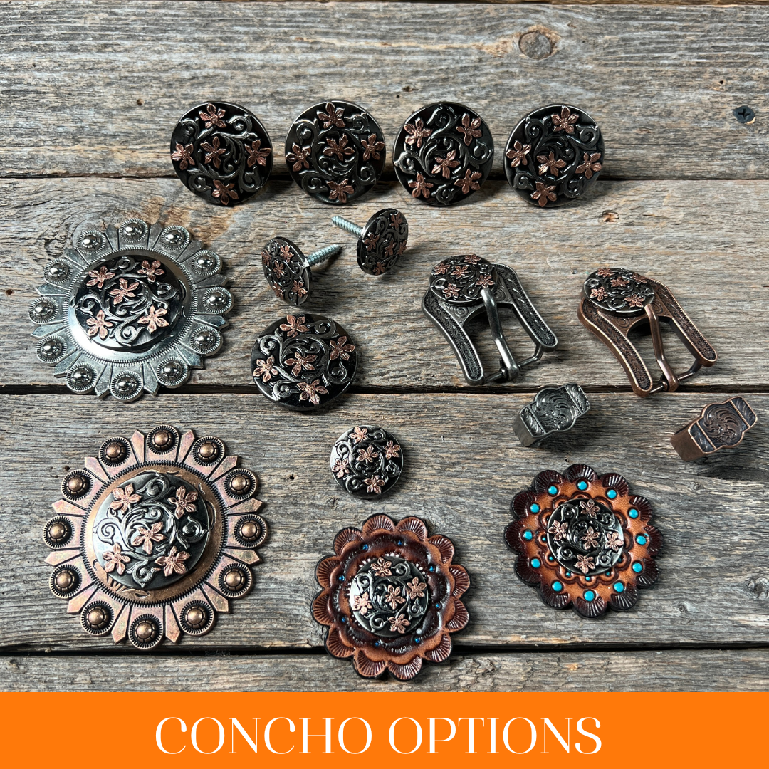 Silver & Copper Floral Western Concho Belt Buckle W200 - Vintage Style Cowboy Accessory for Jeans, Belts & Western Outfits