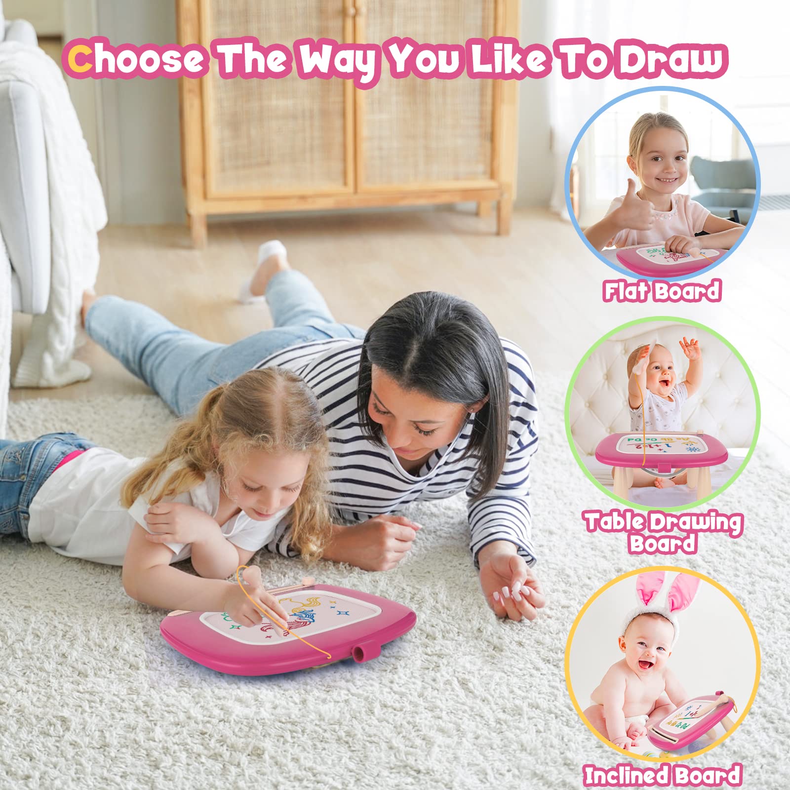 Magnetic Drawing Board for Toddlers 1-3 Years - Erasable Doodle Toy for Girls - Perfect Learning Gift for Home & Travel