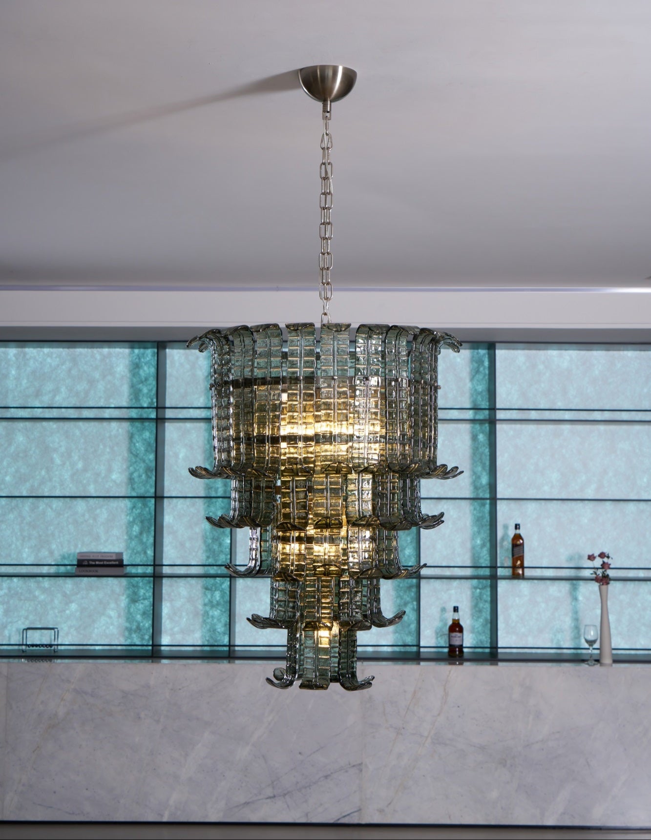 Elegant Cascade Murano Glass Chandelier - Handcrafted Italian Lighting Fixture for Dining Room, Living Room & Bedroom Decor