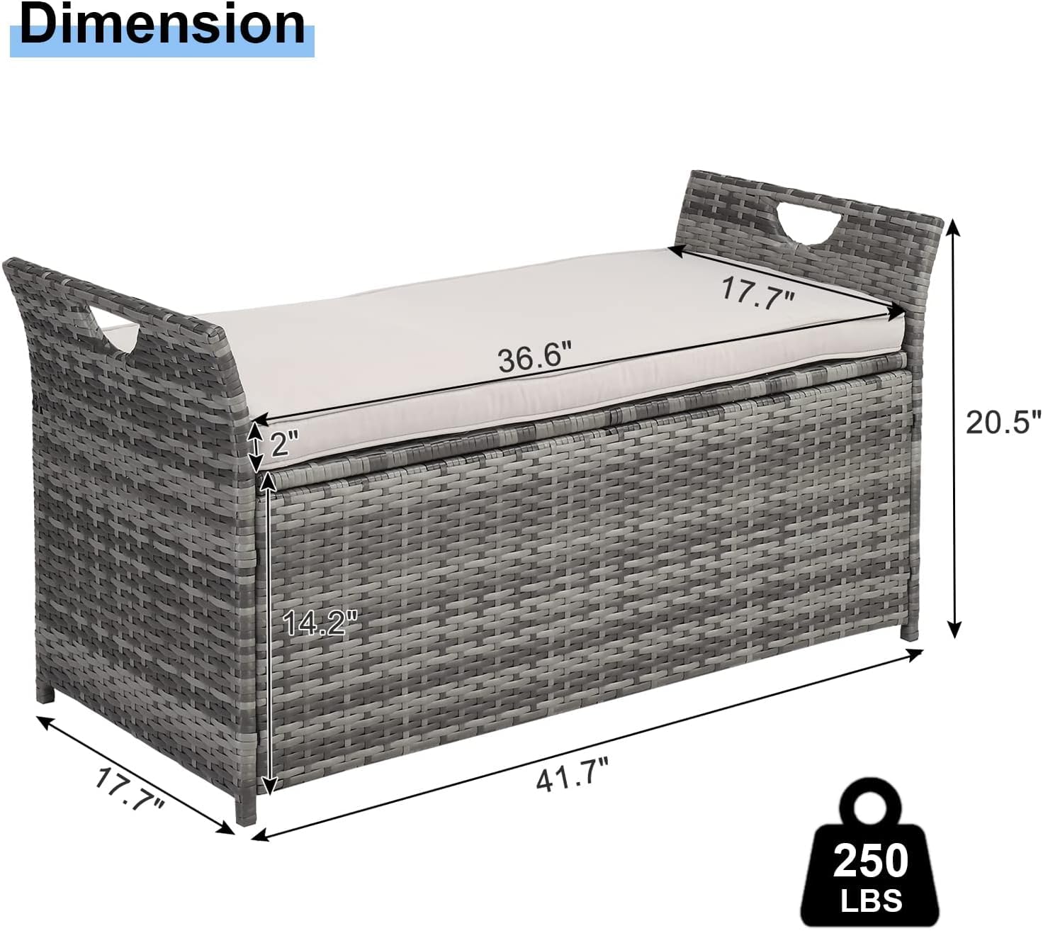 Pvillez PE Rattan Outdoor Storage Bench with Comfy Beige Seat Cushion - 33 Gallon Grey Wicker Deck Storage Box for Patio, Porch, Garden, Balcony - Perfect for Storing Yard Tools, Pool Toys & Outdoor Cushions | Weather-Resistant & Space-Saving Solution