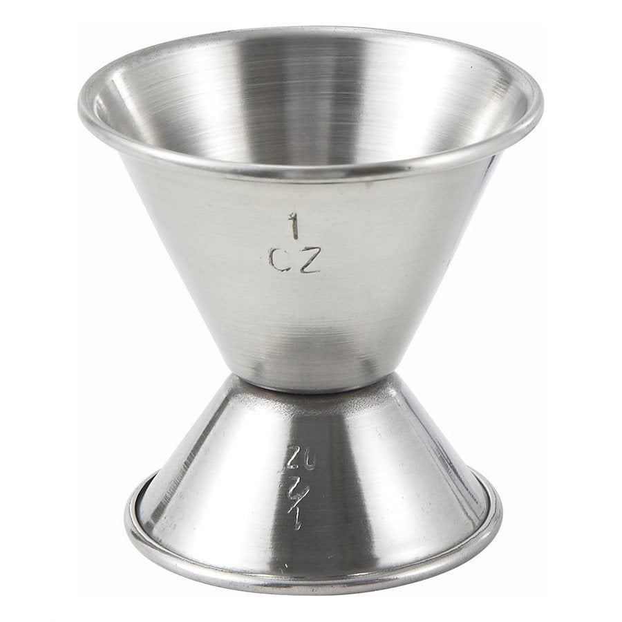 Winco 0.5 & 1 Oz Double Jigger - Premium Stainless Steel Cocktail Measuring Cup for Bartenders & Home Mixologists - Perfect for Crafting Martinis, Margaritas & Cocktails