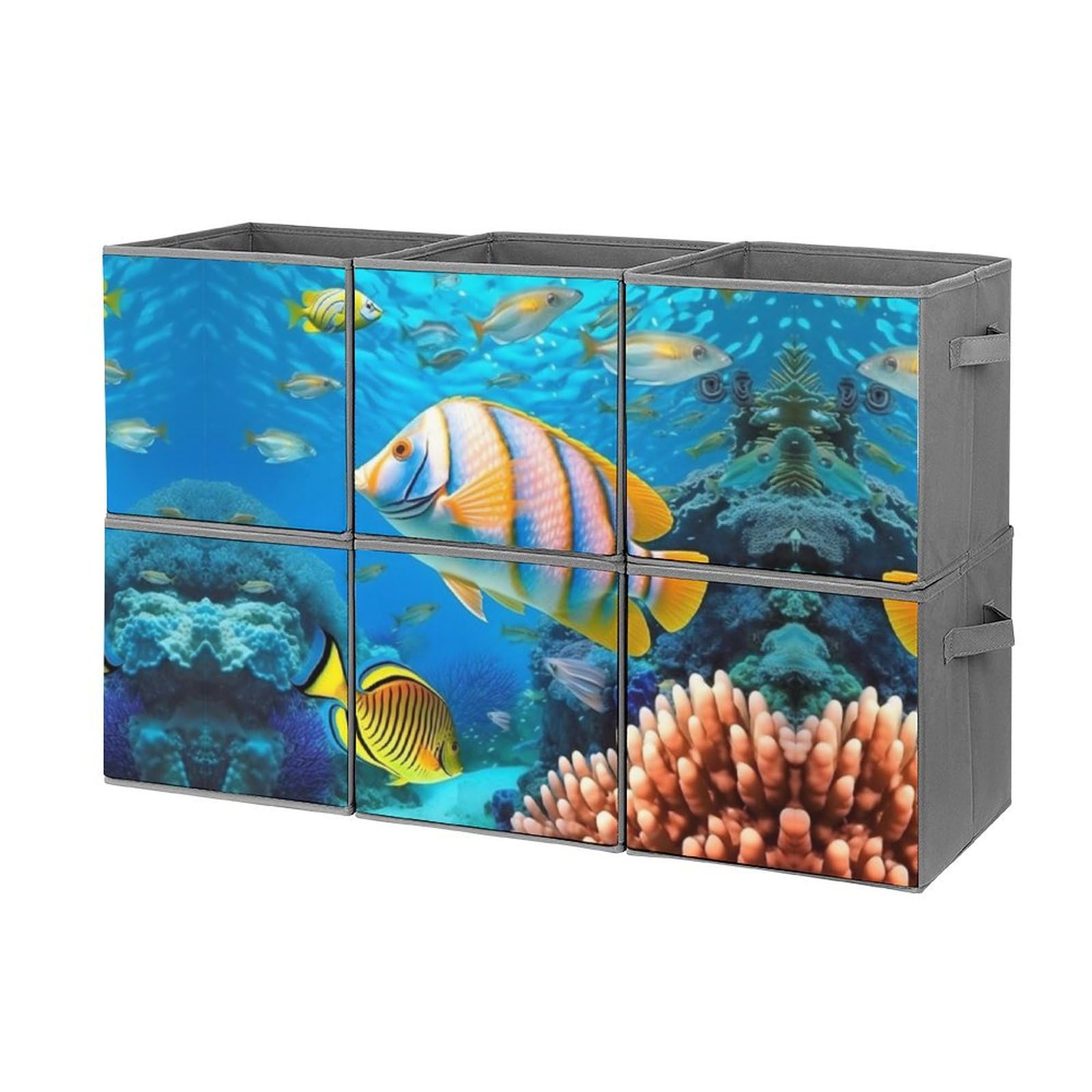 6-Pack Collapsible Storage Baskets with Handles - Large Closet Organizer for Clothes, Toys & Home Organization | Durable Fish-Themed Storage Bins for Bedroom, Bathroom & Kids Room