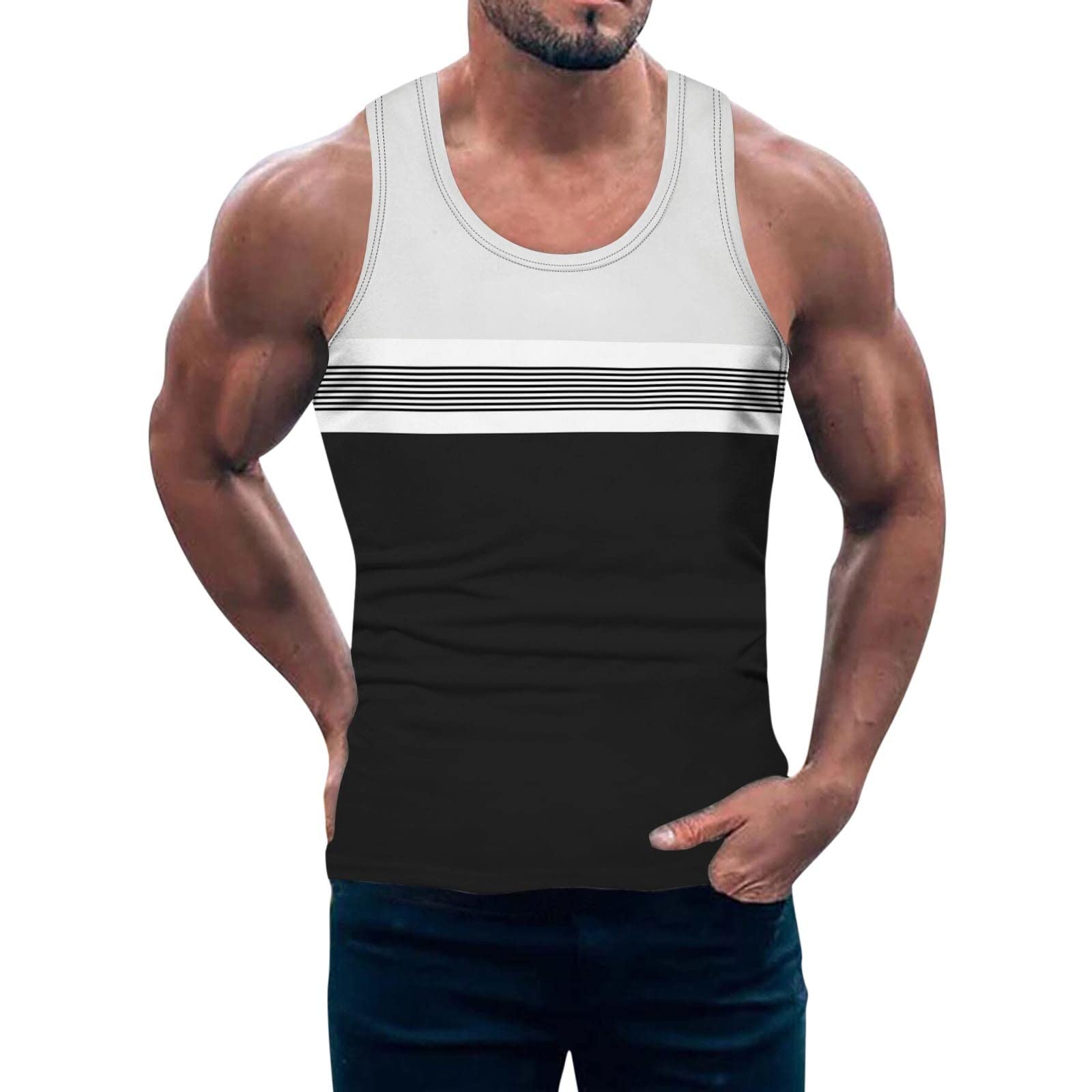 Men's Sleeveless Cotton Linen Tank Tops - Breathable Summer Muscle Shirts for Gym, Workout & Beach - Casual Color Block Athletic Tees - Perfect for Outdoor Sports, Vacation & Fitness Training