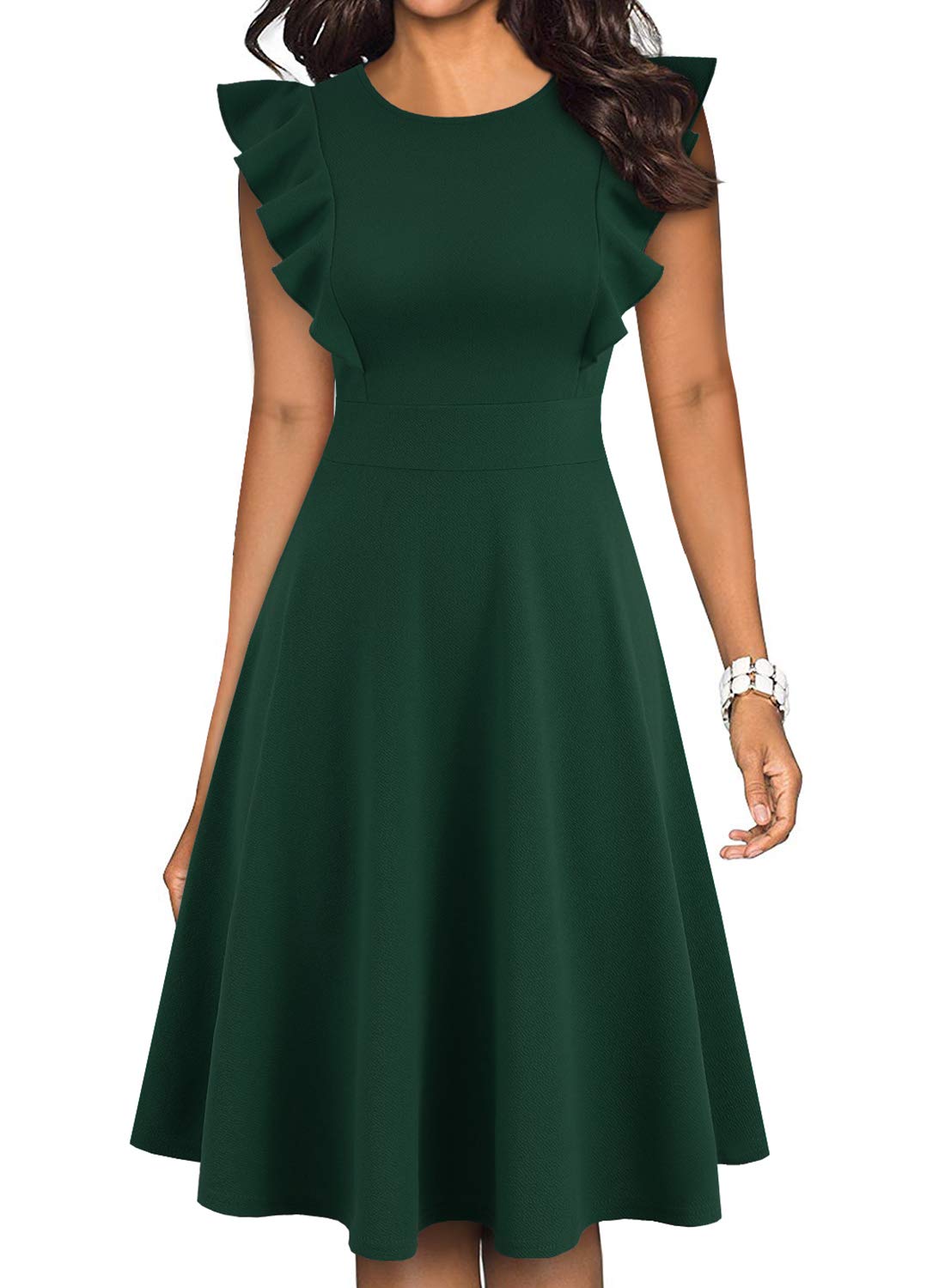 YATHON Women's Vintage Floral Ruffle A-Line Swing Dress for Cocktail Party, Wedding Guest, Date Night & Special Occasions