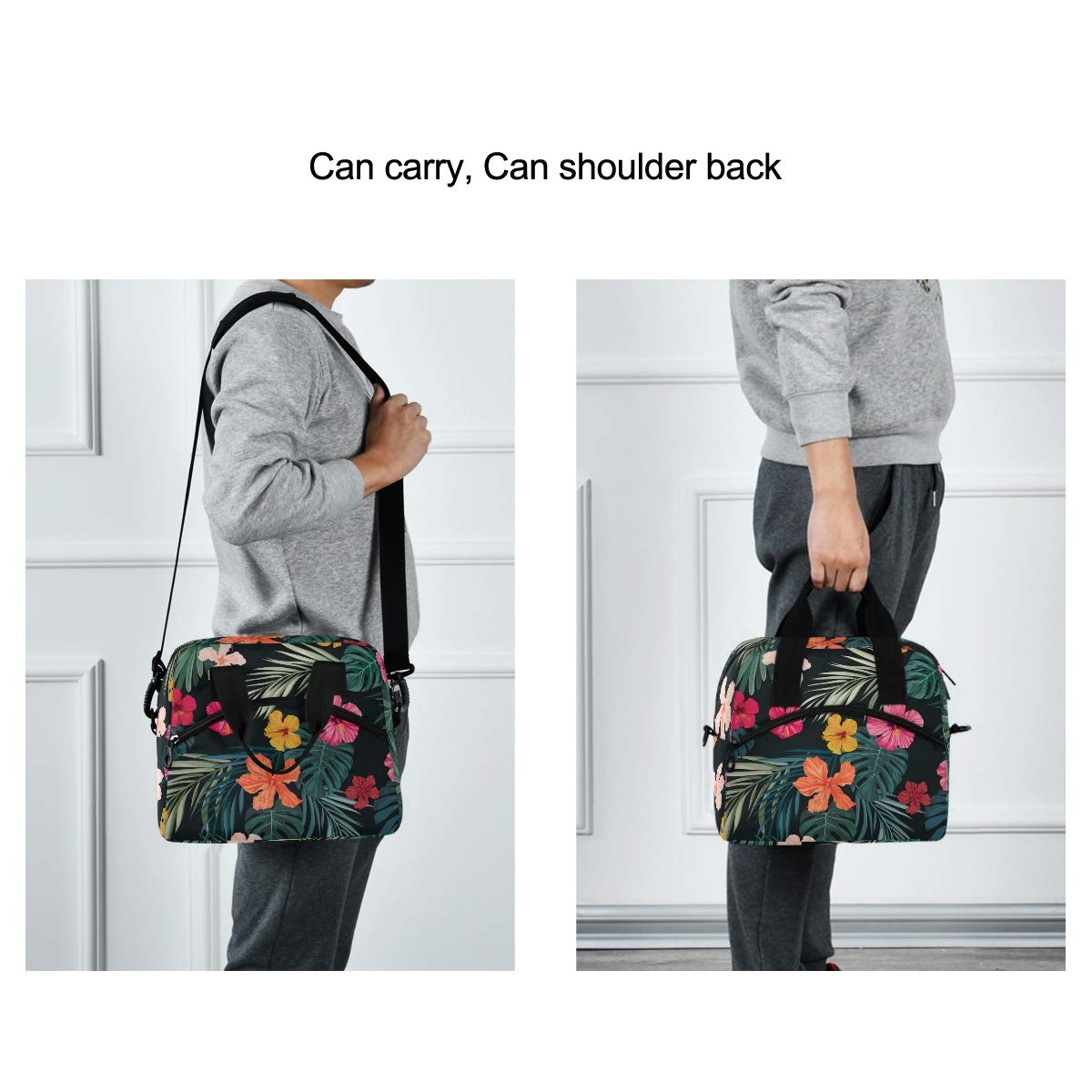 Blueangle Bright Hibiscus Flowers Insulated Lunch Box Cooler Bag - Leakproof Portable Lunch Tote with Detachable Shoulder Strap for Men & Women - Perfect for Work, Beach, Picnic, Camping & Outdoor Activities