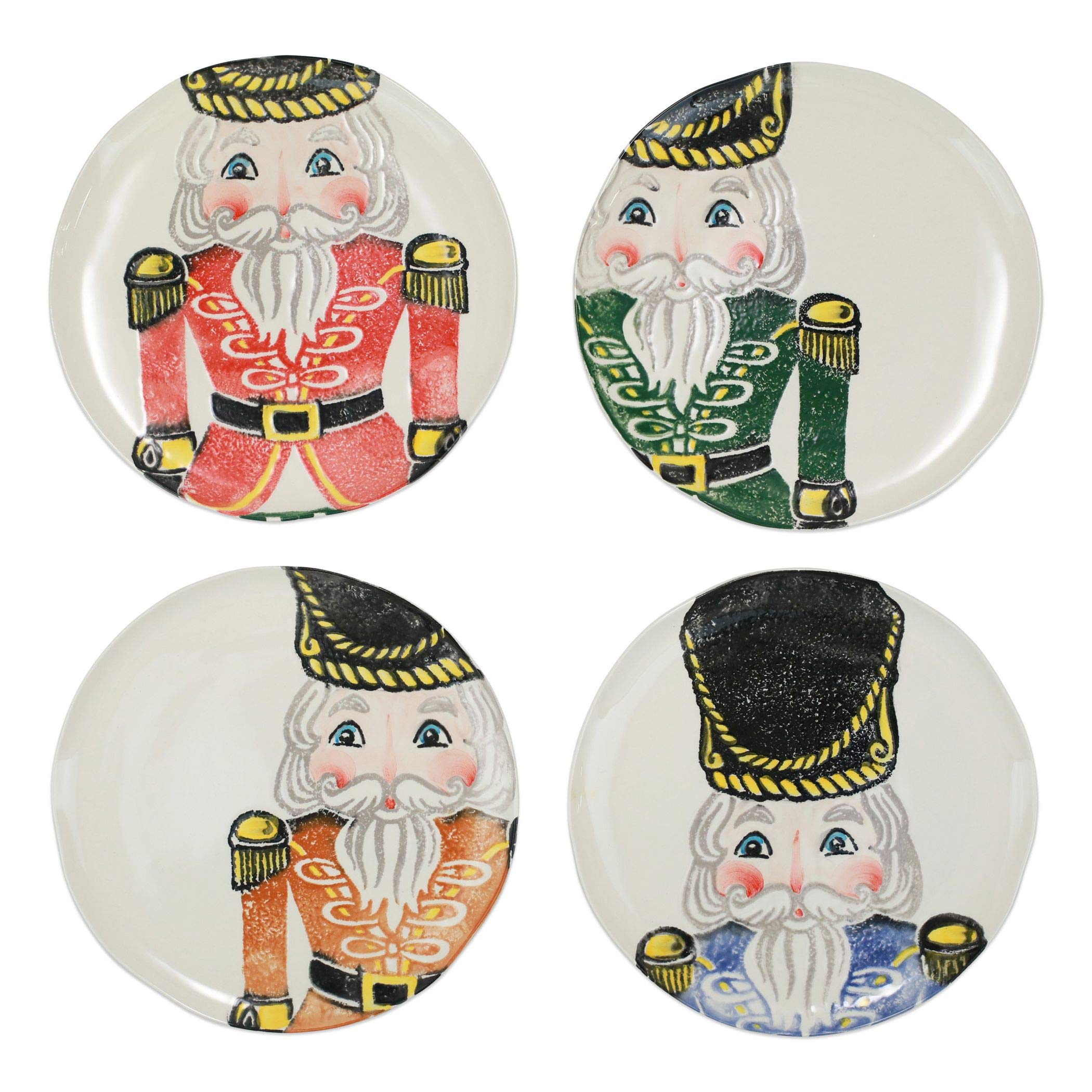 Vietri Nutcrackers Assorted Dinner Plates - Set of 4, 11.5 Inch Terra Bianca Ceramic Plates, Colorful Italian-Inspired Dinnerware for Holiday Dining & Entertaining