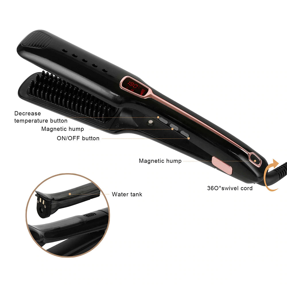 Professional Hair Straightener with Steam Spray - Multifunctional Straightening Comb for Smooth & Shiny Hair - Perfect for Home & Salon Styling
