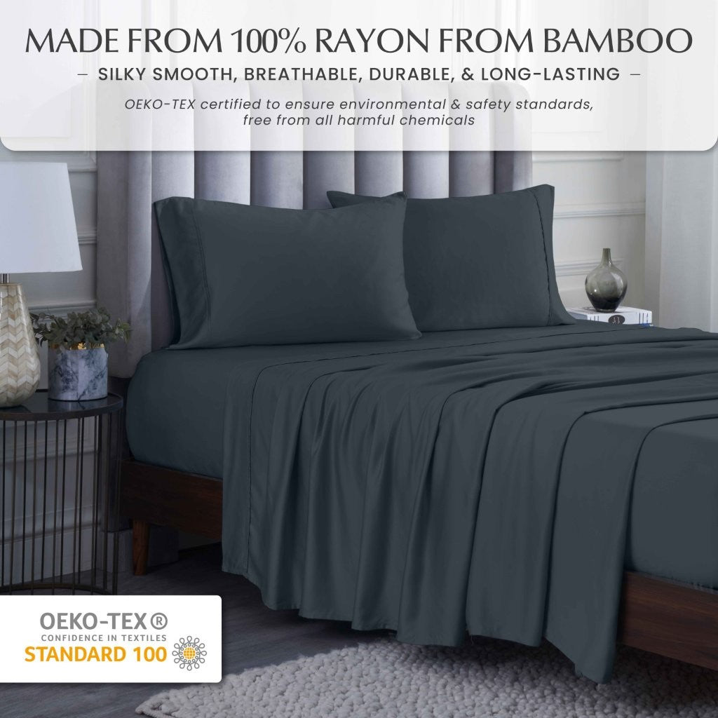 300 Thread Count Rayon From Bamboo Solid Deep Pocket Sheet Set - Ultra Soft & Breathable Bed Sheets for Queen Size Mattress - Perfect for All-Season Comfort & Luxury Bedroom Decor
