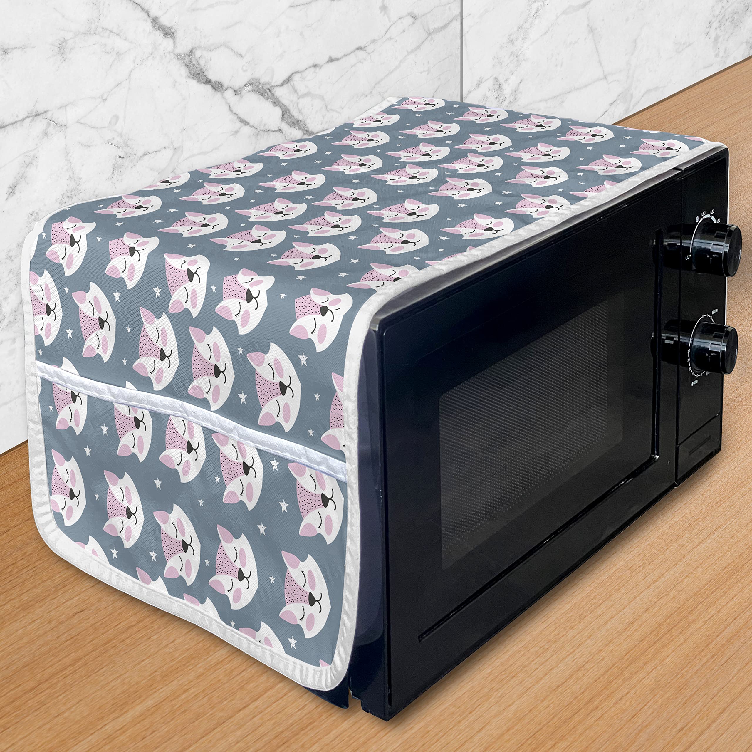 Ambesonne Fox Microwave Oven Cover - Water Resistant Kitchen Organizer with Pockets, Scandinavian Style Sleeping Fox Design with Sky Stars, 36