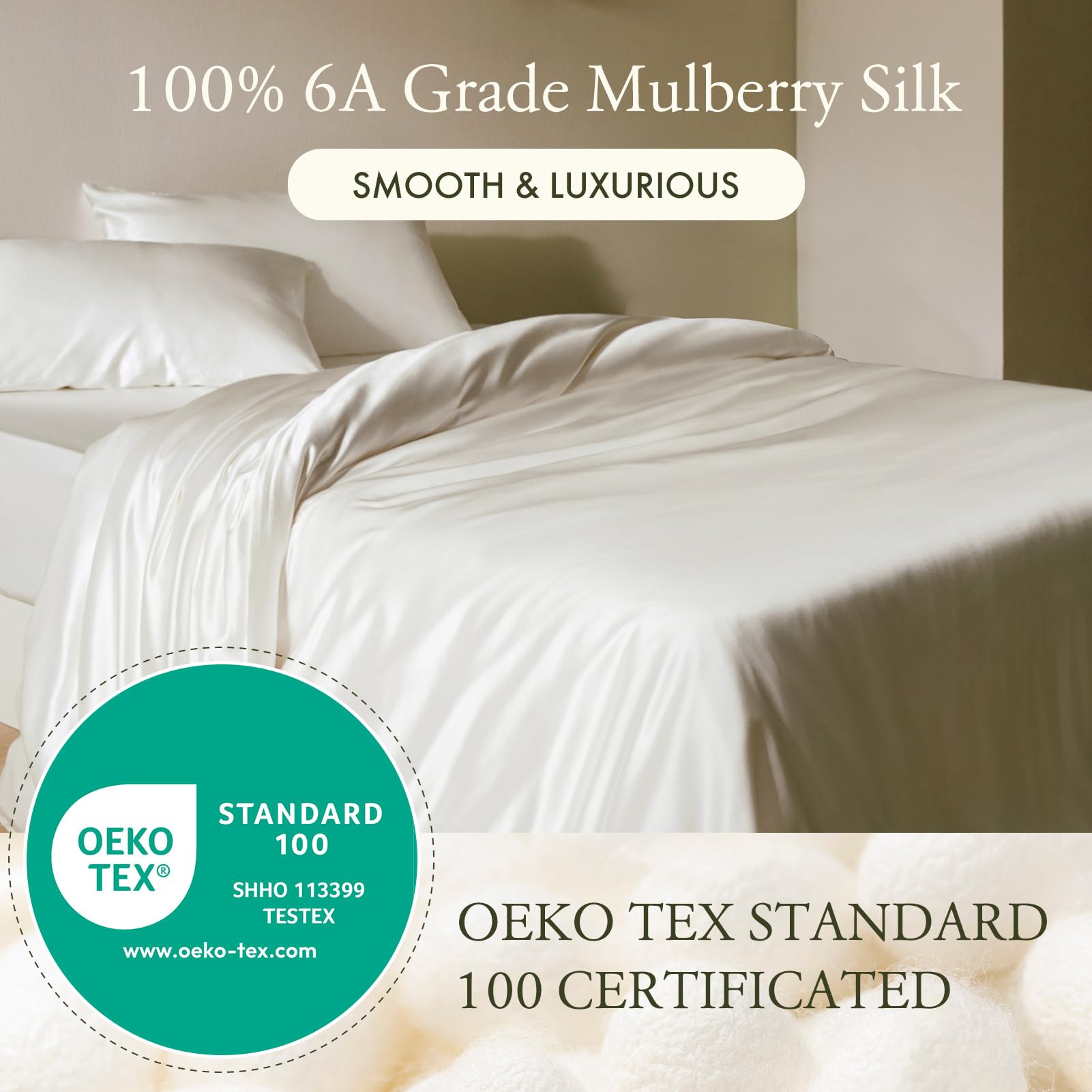 LilySilk 3-Piece 100% Mulberry Silk Bed Sheet Set - Twin Size 19 Momme Luxury Silk Sheets with 16