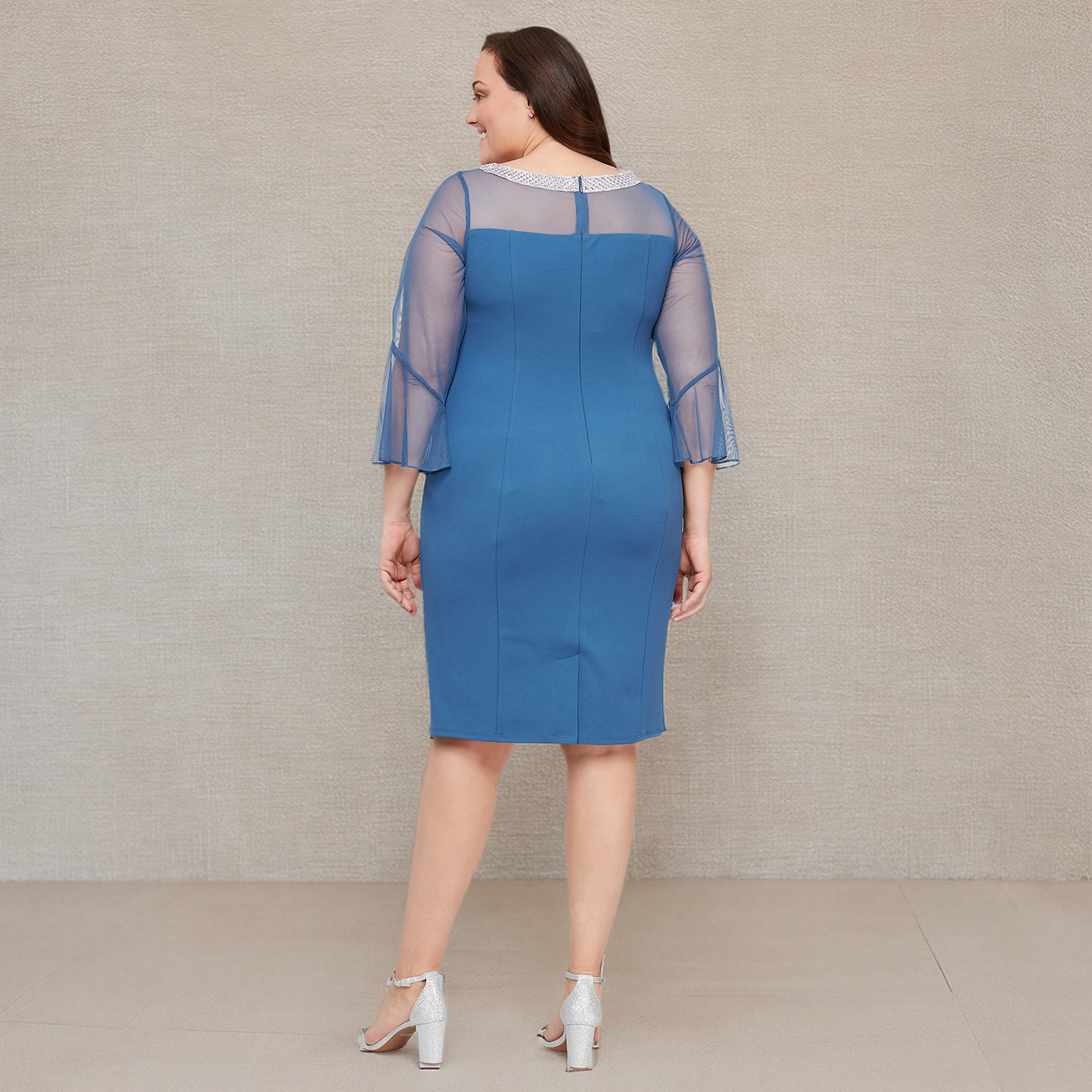 Alex Evenings Women's Plus Size Short Shift Dress with Embellished Illusion Detail - Elegant Cocktail Party & Wedding Guest Dress for Special Occasions