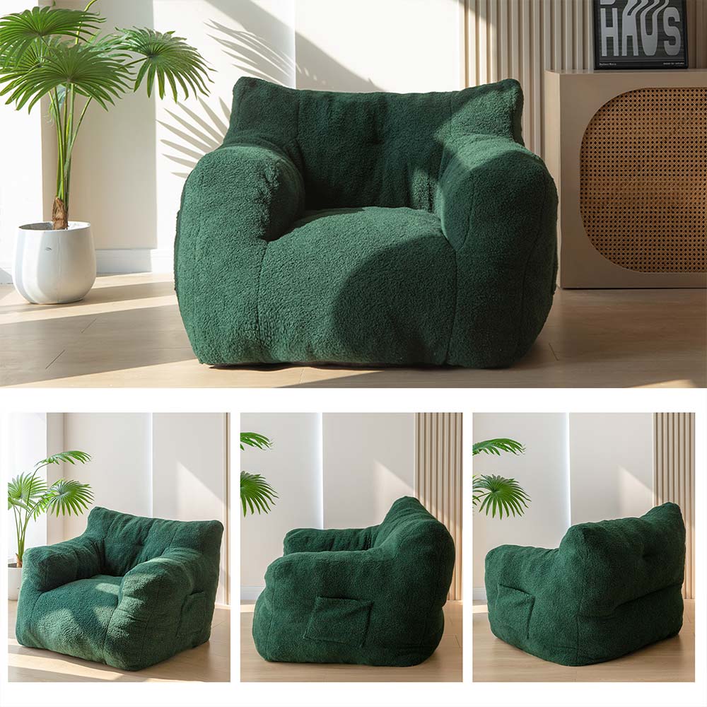 MAXYOYO Sherpa Bean Bag Chair - Boucle Tufted Oversized Bean Bag Sofa for Living Room, Bedroom & Game Room - Plush Lazy Chair for Adults & Kids - Soft Green Cozy Seating for Relaxing, Reading & Lounging