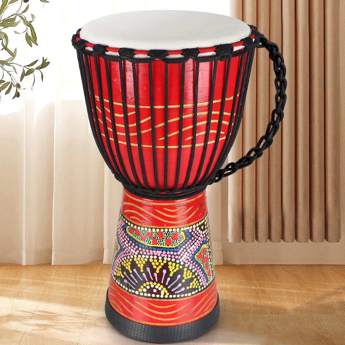 10'' Hand-Carved African Djembe Drum - Professional Mahogany Congo Bongo Drum with Goatskin Head for Adults | Perfect for Music Therapy, Drum Circles & Cultural Performances