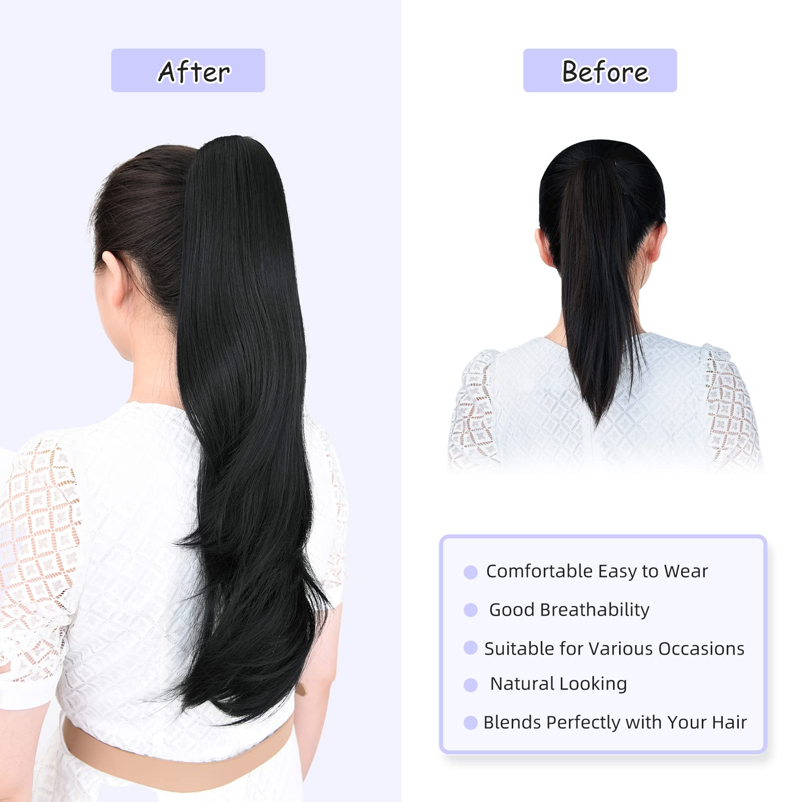 Natural Straight Ponytail Hair Extension with Claw Clip - Seamless Blonde Brown Black Hairpiece for Women - Perfect for Parties, Weddings & Everyday Styling