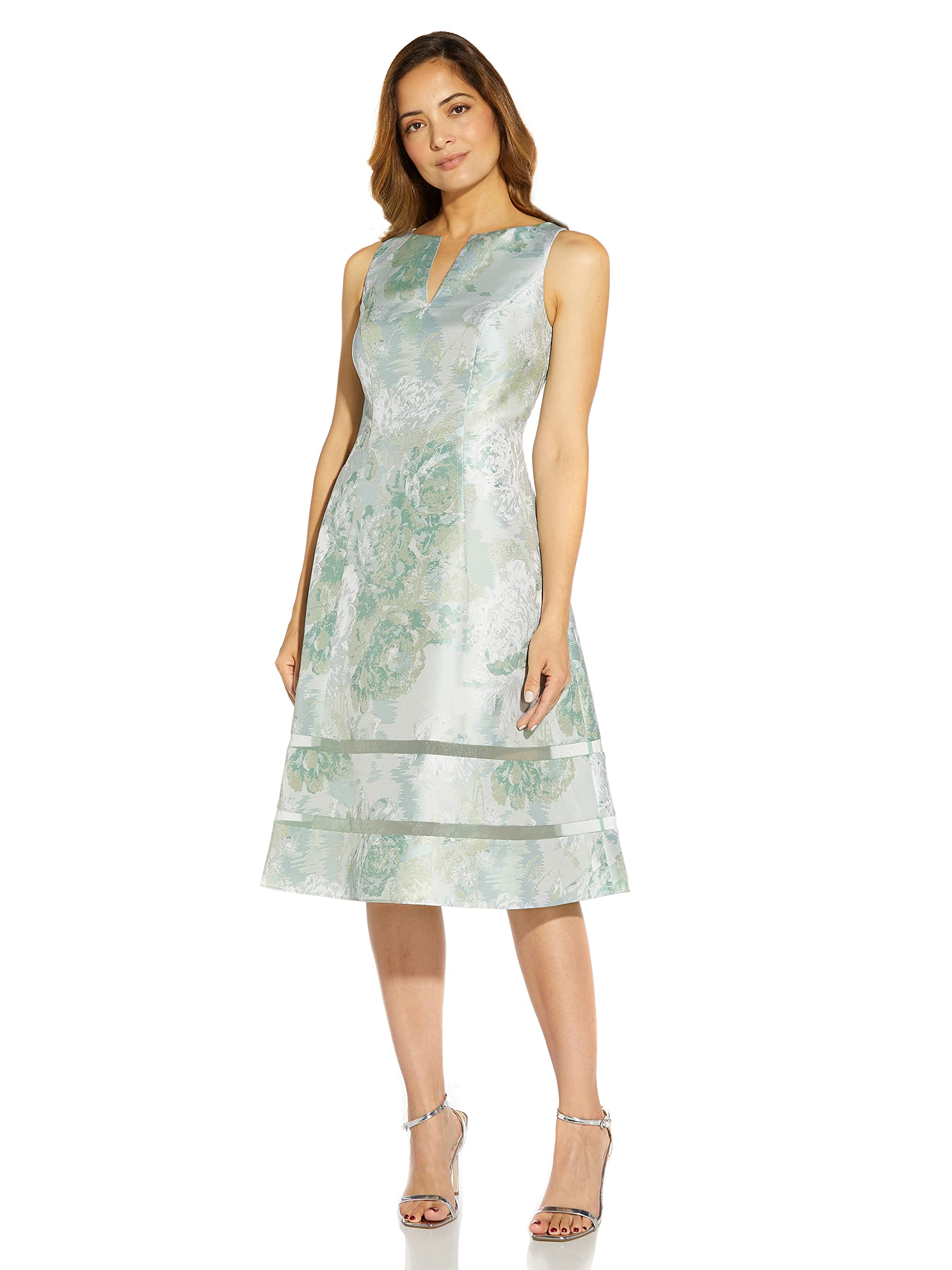Adrianna Papell Women's Floral Jacquard Dress - Elegant A-Line Cocktail Party Dress for Weddings, Dinners & Special Occasions
