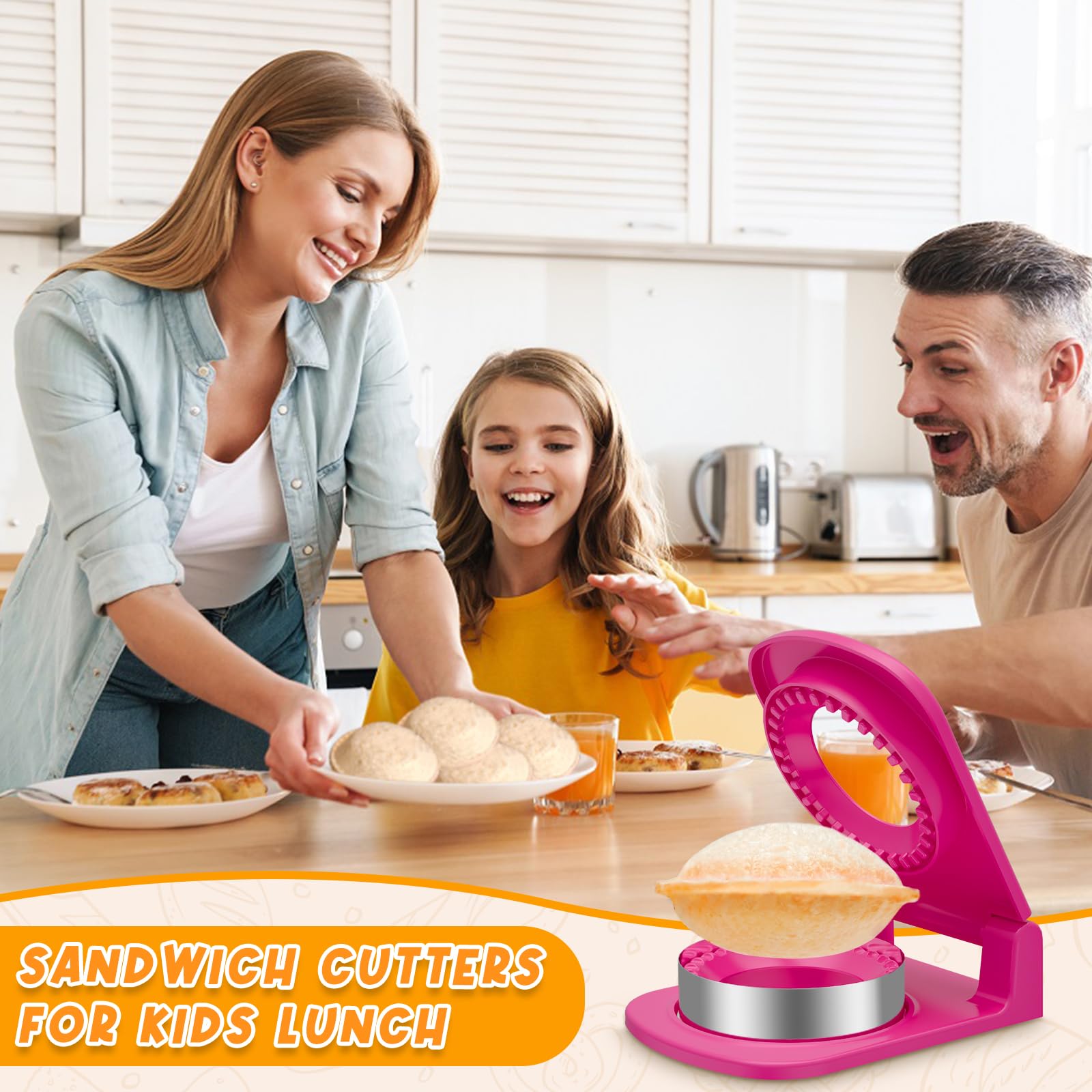 Stainless Steel Round Sandwich Cutter & Sealer - Perfectly Sealed Sandwiches for Lunch Box, Kids Snacks, Party Food & Picnic Prep (Pink) - Ideal for School Lunches, Birthday Parties & Outdoor Activities