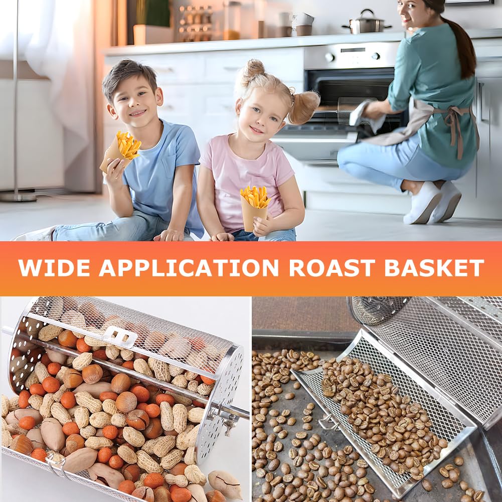 Stainless Steel Rotisserie Basket Grill - 4.72 x 9.06 Inch Oven & Air Fryer Accessory for Chestnuts, Peanuts, Beans, French Fries - Perfect for BBQ, Camping & Home Cooking
