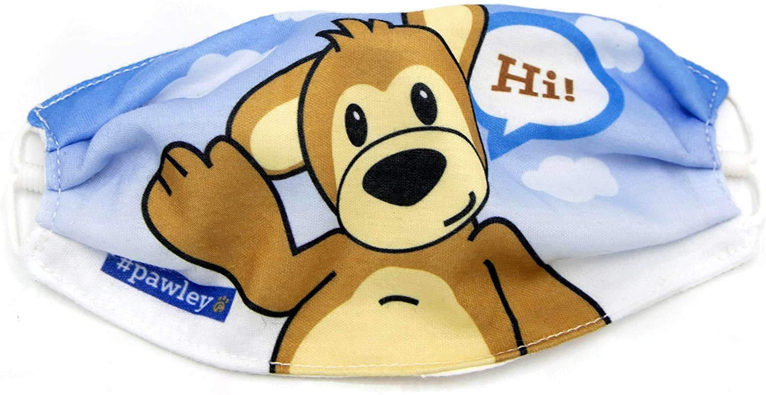 Plushible Bear Adjustable Cloth Face Mask for Kids - Washable & Reusable Comfortable Face Cover with Adjustable Ear Loops - 1PC (Pawley
