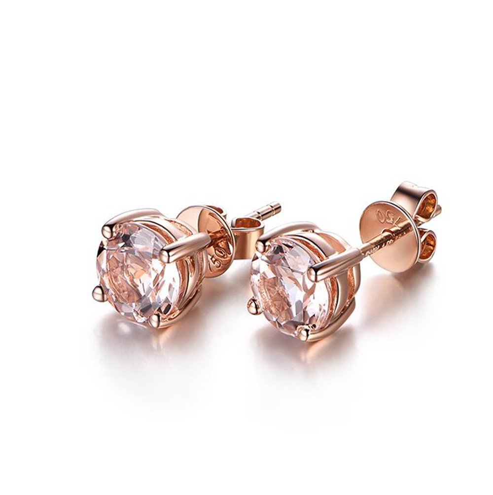 14K Rose Gold 1.58ct Pink Morganite Stud Earrings for Women - Round Cut Solid Gold Dainty Jewelry - Perfect for Weddings, Anniversaries & Everyday Elegance