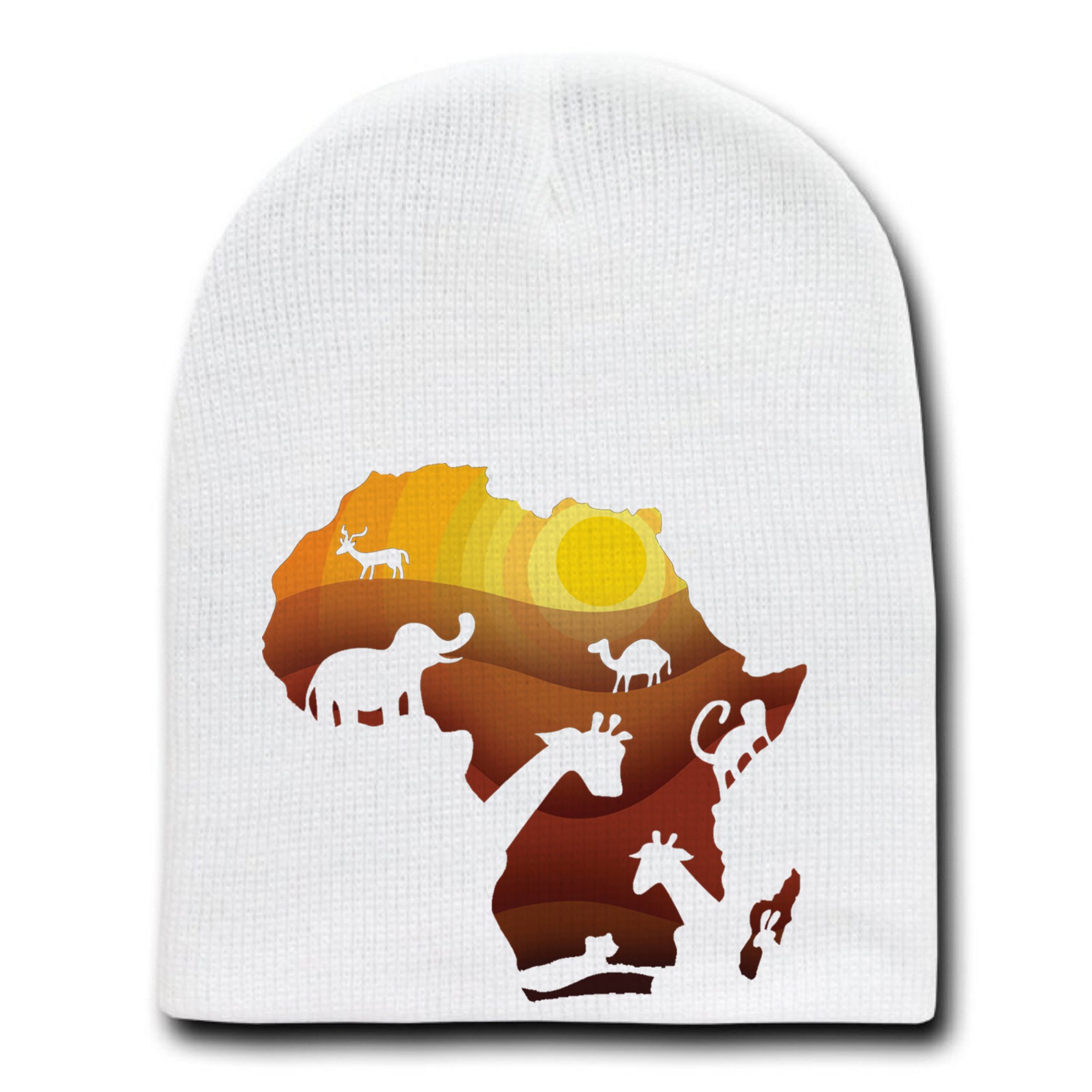 African Animals Sahara Bush Wildlife - White Beanie Skull Cap Hat for Men & Women | Warm Winter Knit Hat for Outdoor Activities, Hiking, and Casual Wear