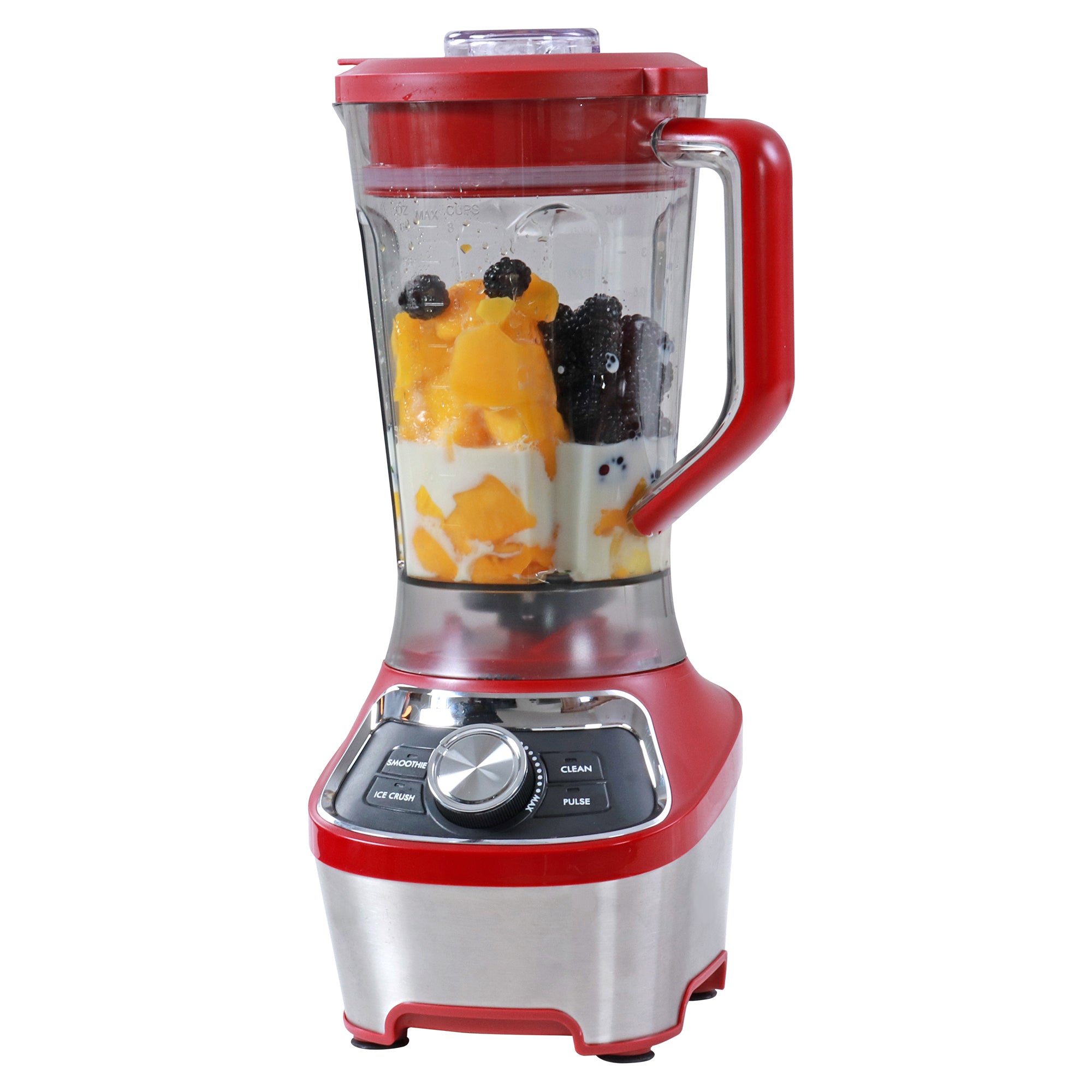 Kenmore 1200W High-Speed Blender with 64oz Tritan Pitcher - Powerful Smoothie Maker, Ice Crusher & Self-Cleaning Kitchen Blender - Dishwasher Safe Stainless Steel Design (Red) - Perfect for Smoothies, Frozen Drinks & Food Prep