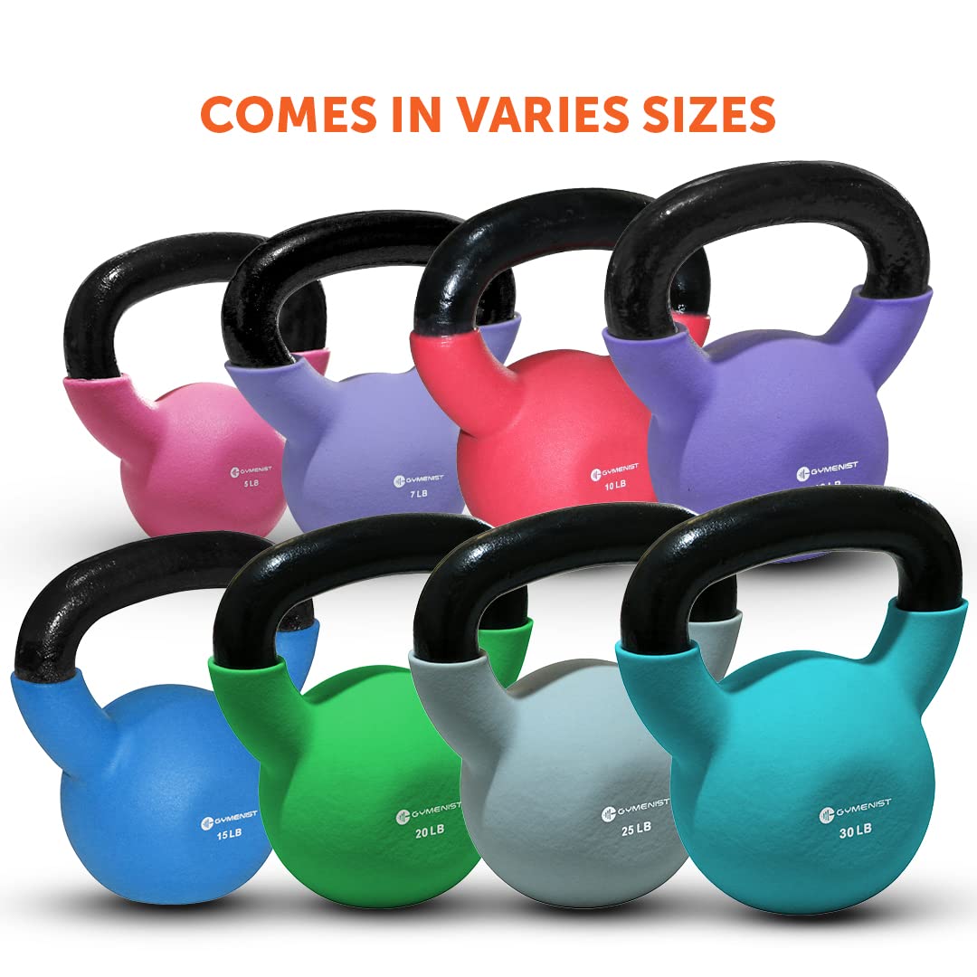 GYMENIST Neoprene Coated Kettlebell - 5-50 lbs Iron Weights for Home Gym, CrossFit & Strength Training - Perfect for HIIT, Cardio & Full Body Workouts