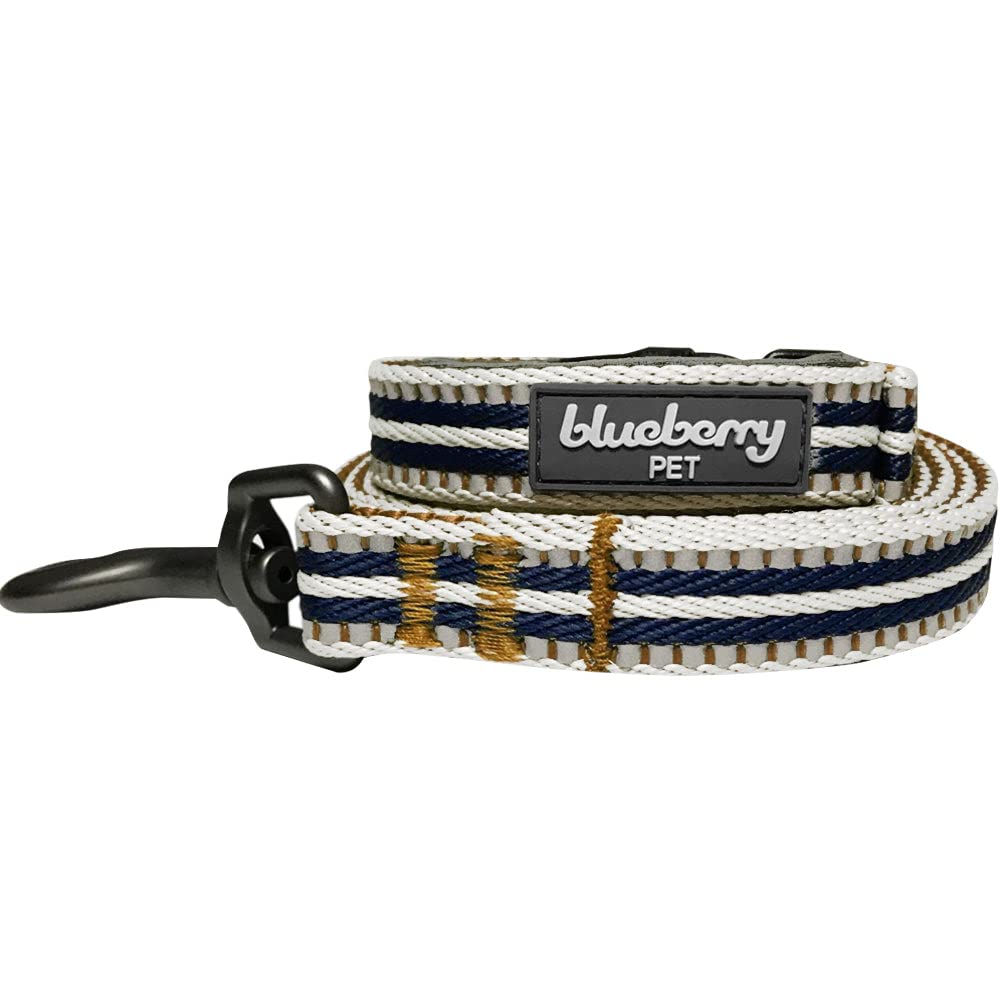 Blueberry Pet 3M Reflective Dog Leash with Soft Comfortable Handle - Multi-Colored Stripe Olive & Blue-Gray Medium Size for Walking, Running & Nighttime Safety