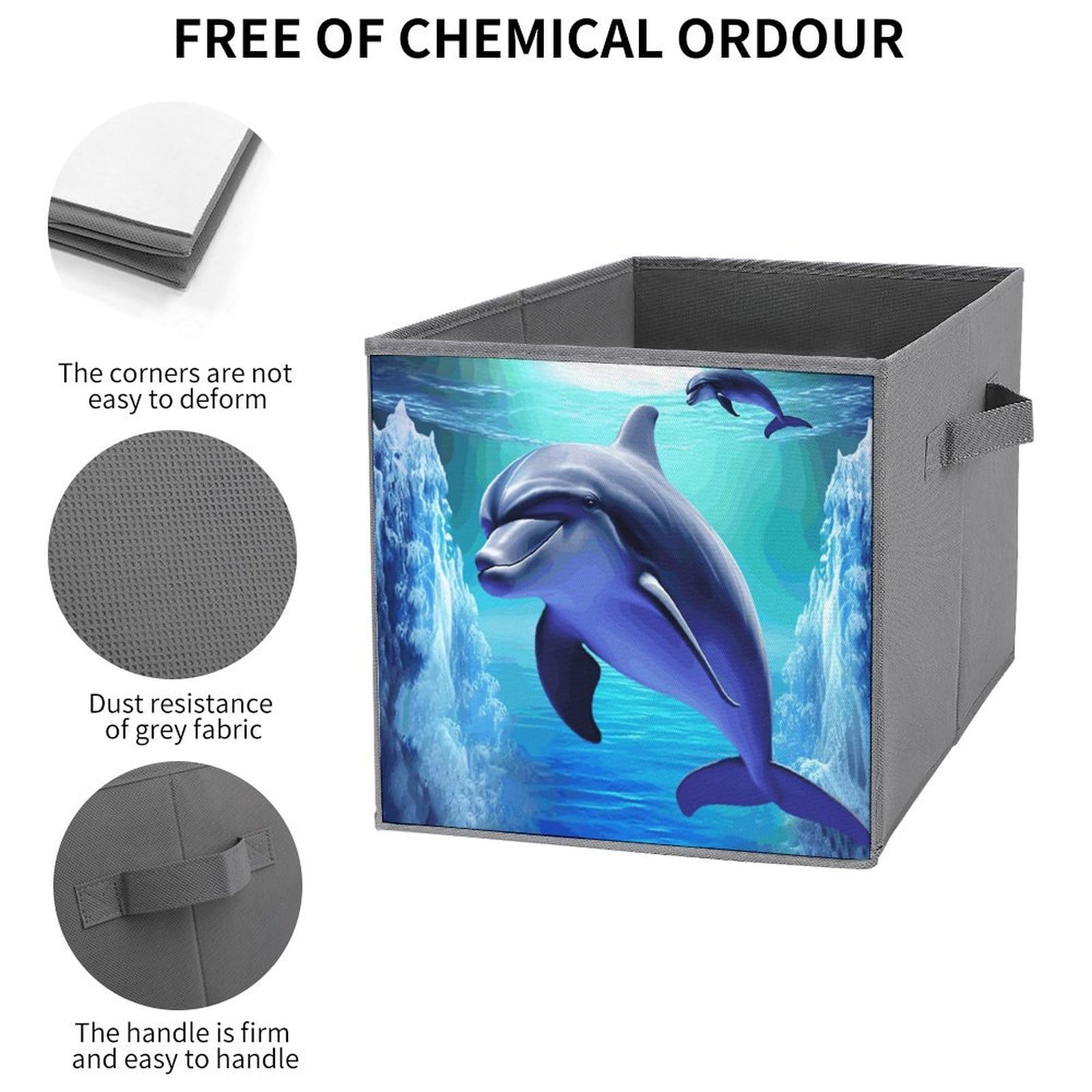 Foldable Storage Bins with Handles - Large Capacity Dolphin Printed Organizer for Playroom, Office & Home